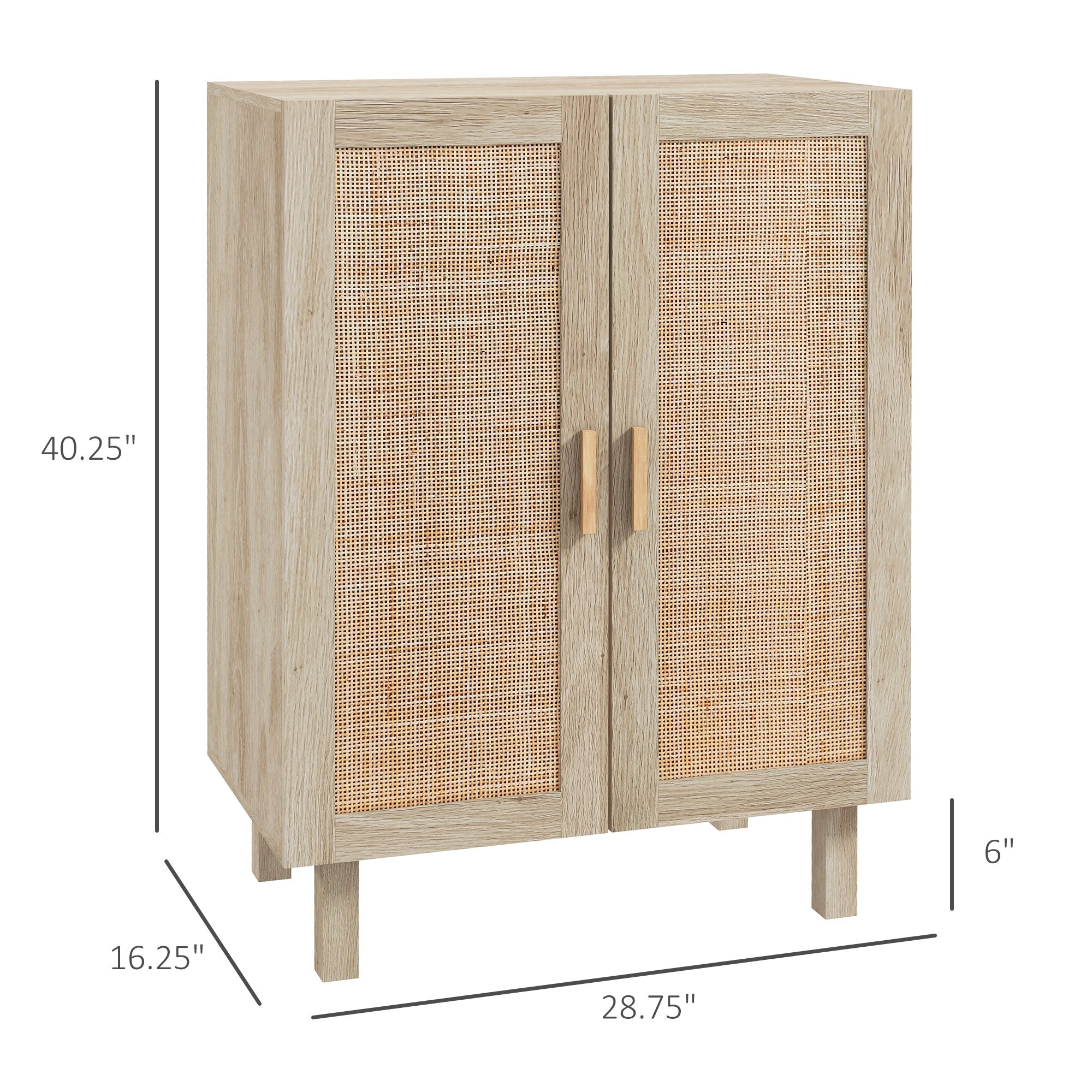 Boho Kitchen Cabinet Buffet Cabinet with 2 Rattan Doors and Adjustable Shelves Natural