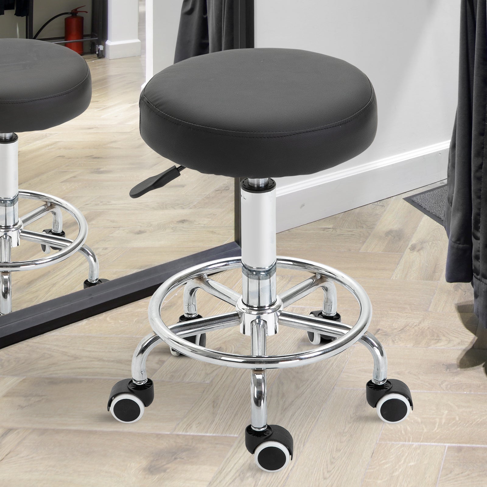 Vinsetto Adjustable Swivel Salon Stool Hydraulic PU Barber Rolling Massage Tattoo Chair Bar Beauty SPA Seat Black