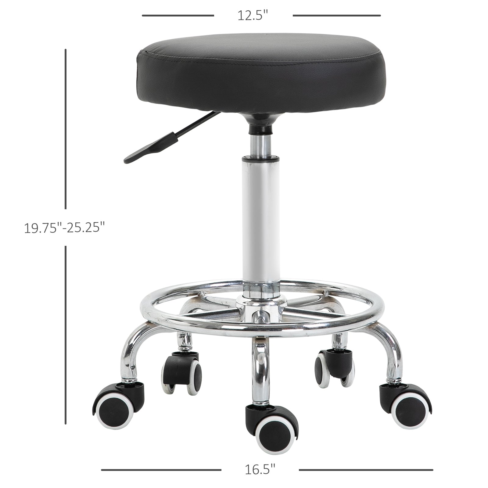 Vinsetto Adjustable Swivel Salon Stool Hydraulic PU Barber Rolling Massage Tattoo Chair Bar Beauty SPA Seat Black