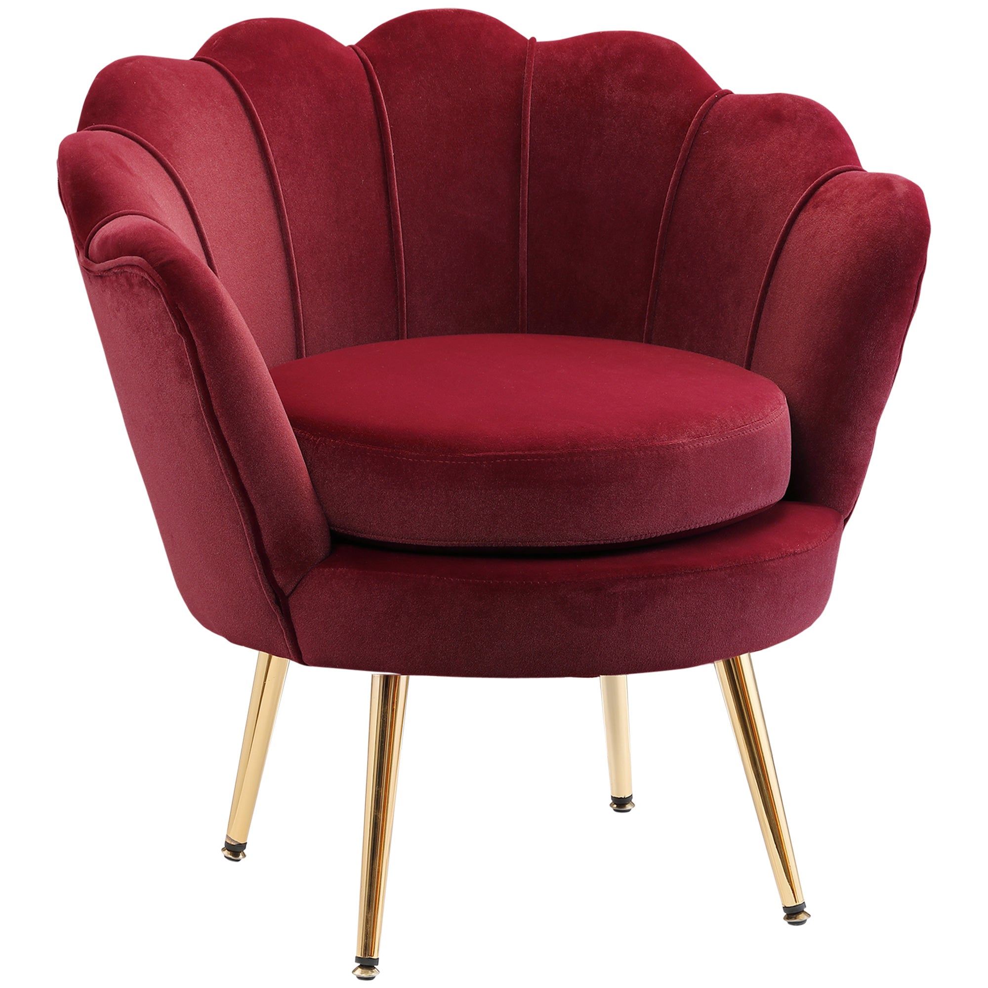 HOMCOM Modern Accent Chair, Velvet-Touch Fabric Leisure Club Chair with Gold Metal Legs for Bedroom, Wine Red