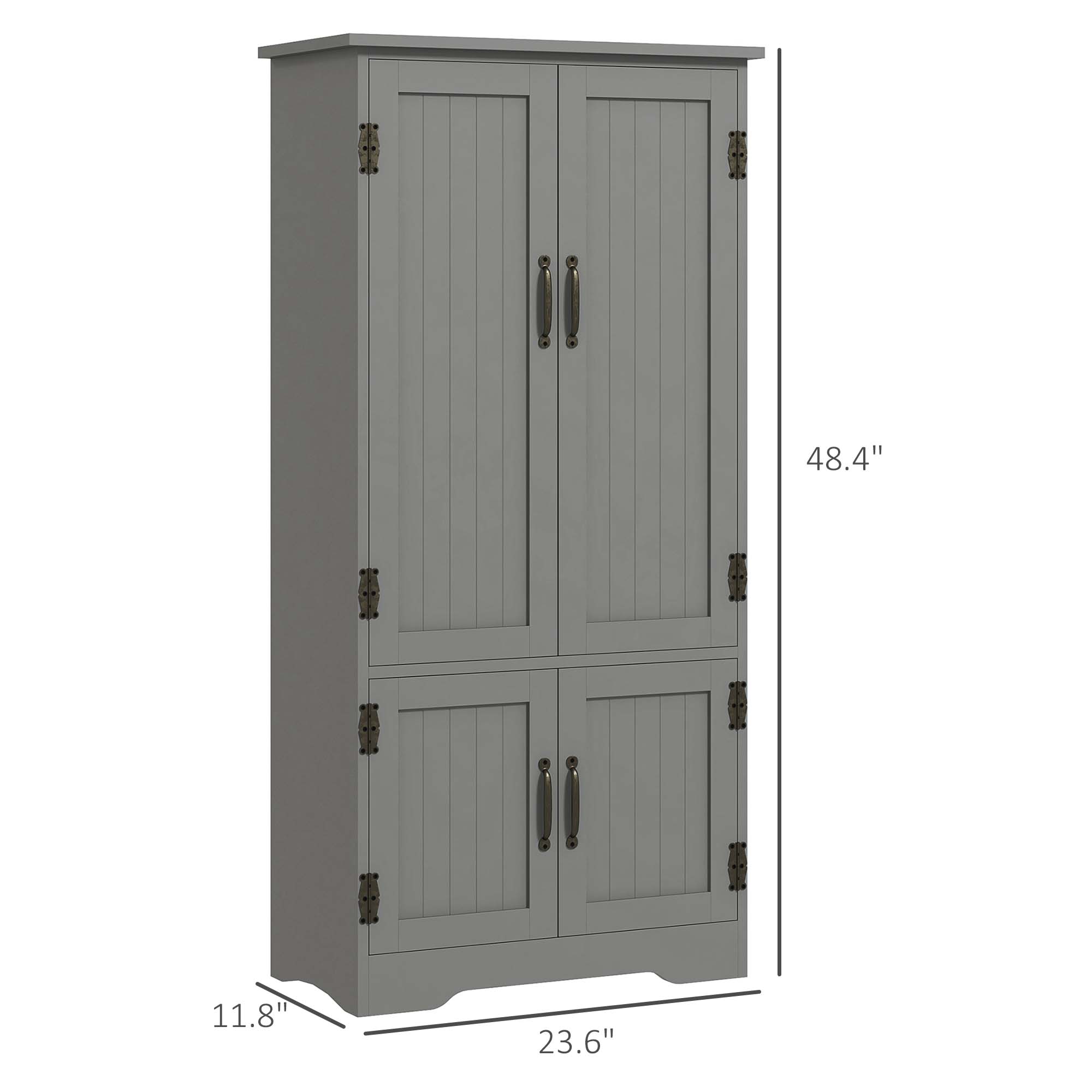 Accent Floor Storage Cabinet Kitchen Pantry with Adjustable Shelves and 2 Lower Doors Gray