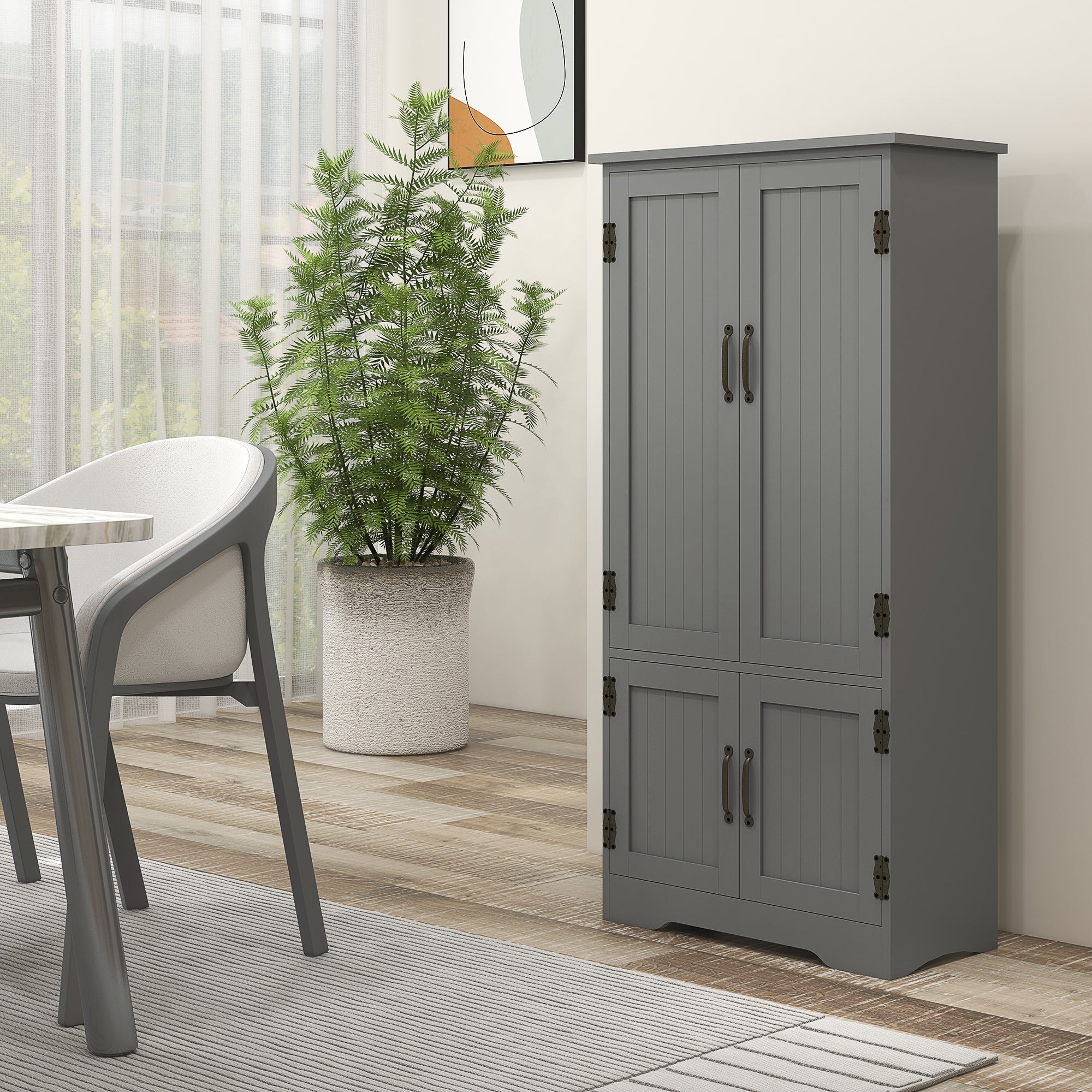 Accent Floor Storage Cabinet Kitchen Pantry with Adjustable Shelves and 2 Lower Doors Gray