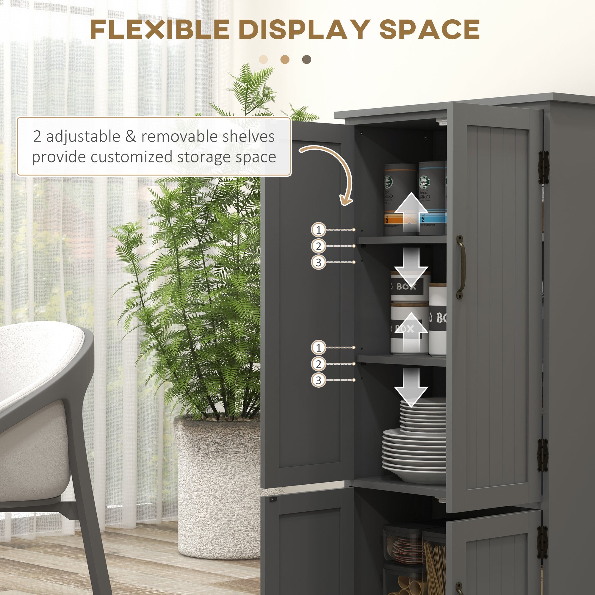 Accent Floor Storage Cabinet Kitchen Pantry with Adjustable Shelves and 2 Lower Doors Gray