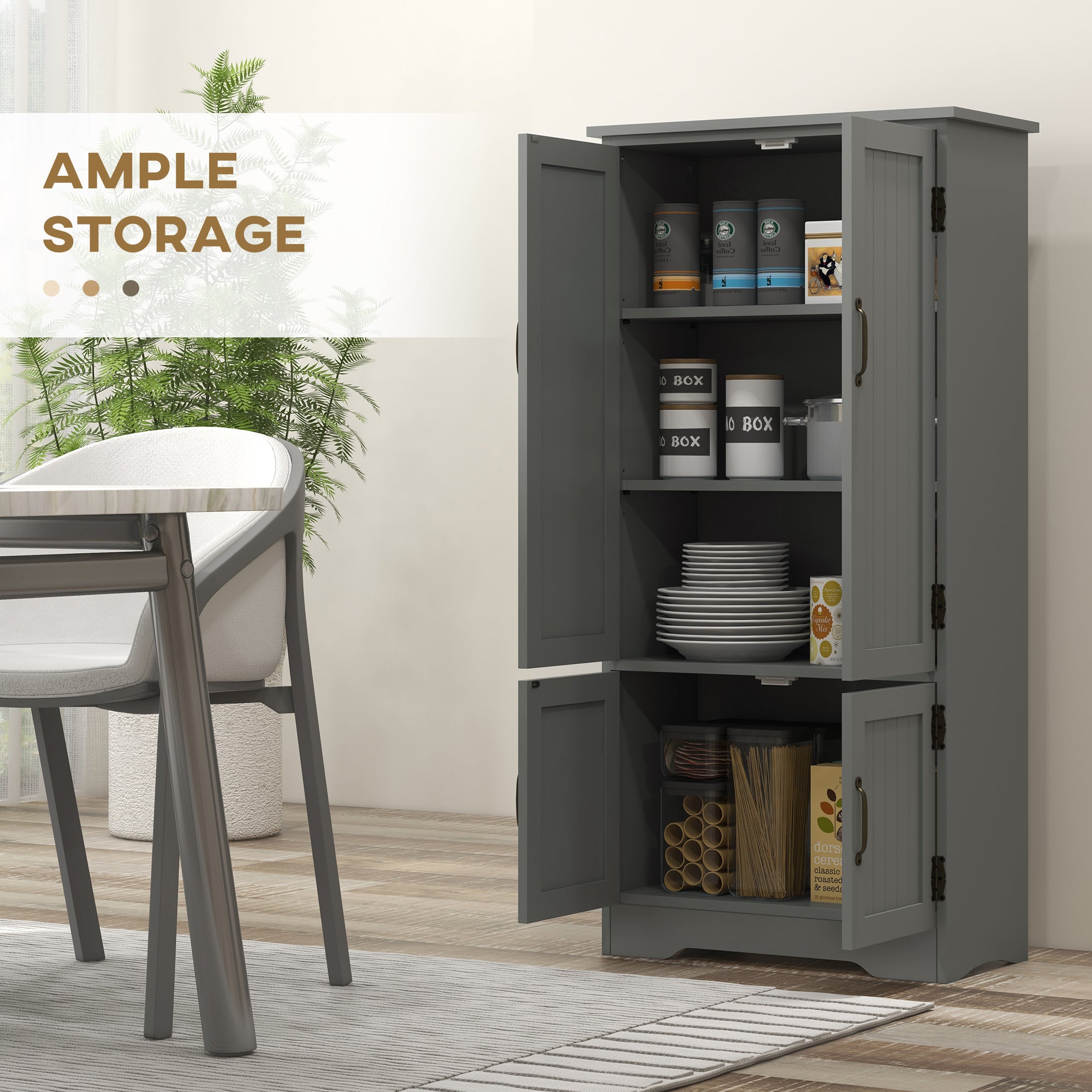 Accent Floor Storage Cabinet Kitchen Pantry with Adjustable Shelves and 2 Lower Doors Gray