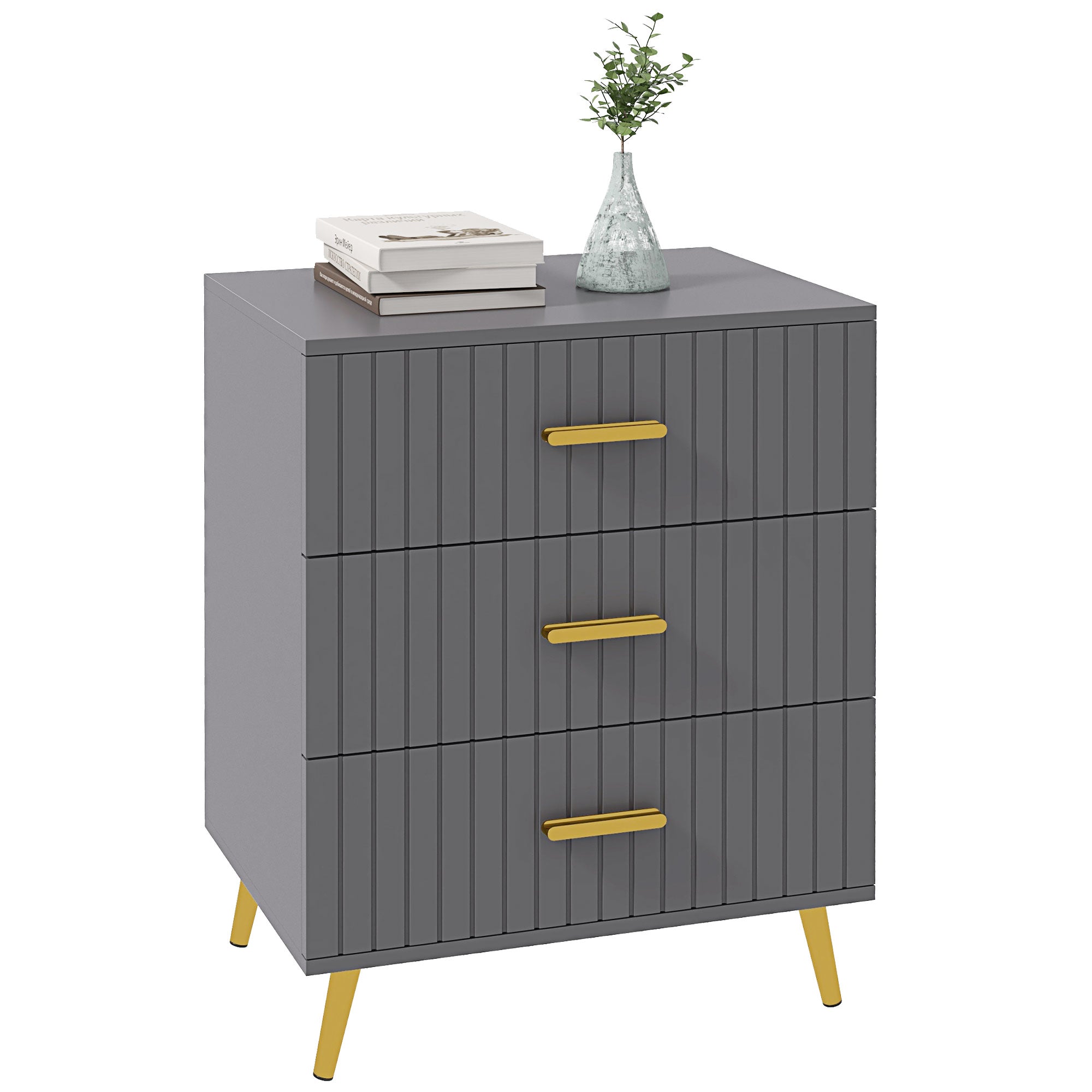 HOMCOM Bedroom Chest of Drawers, Modern 3-Drawer Dresser, Storage Drawer Unit with Aluminium Legs, Dark Grey