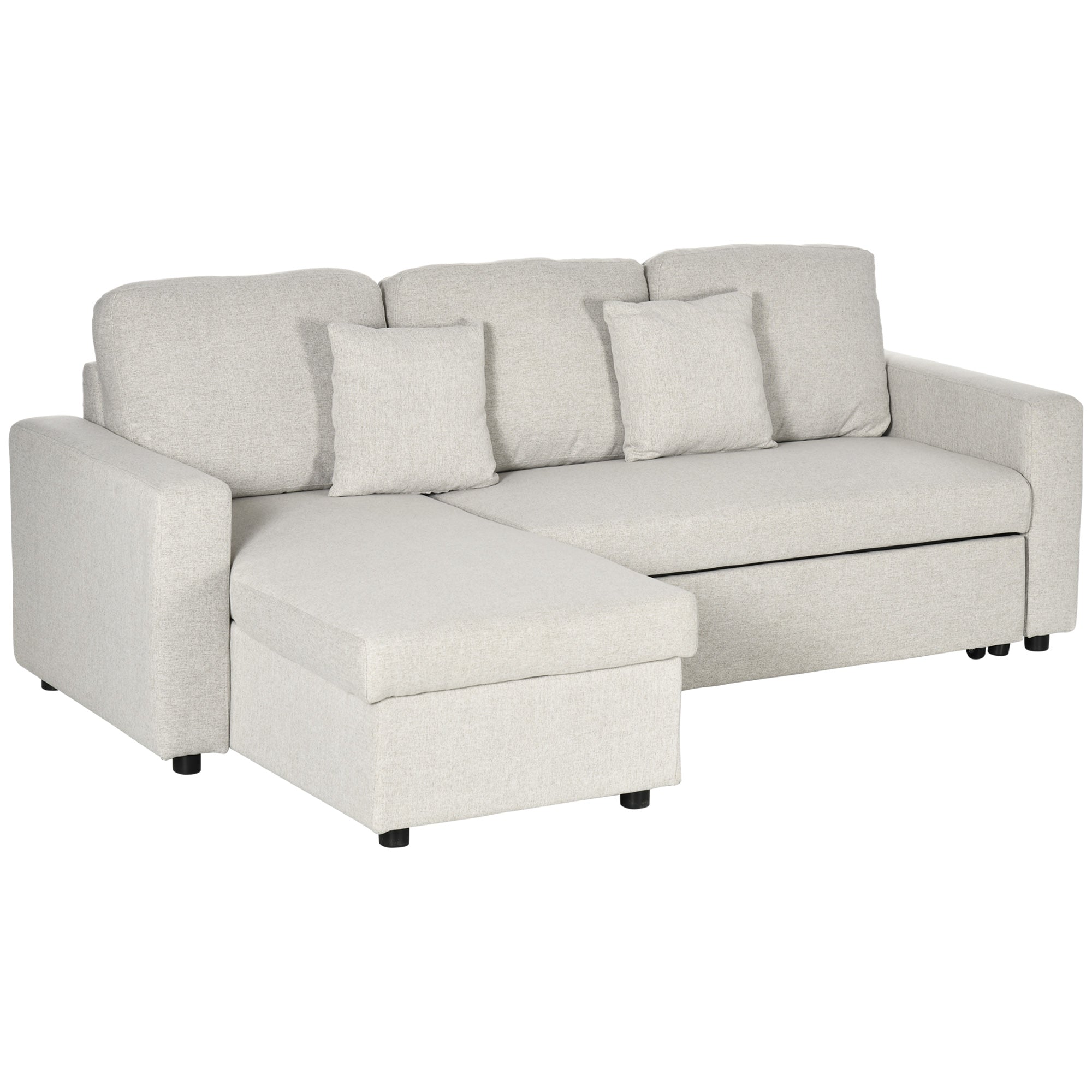 L-Shaped Sectional Sofa Bed, Reversible Sofa w/ Pull Out Couch Bed & Storage, Cream White