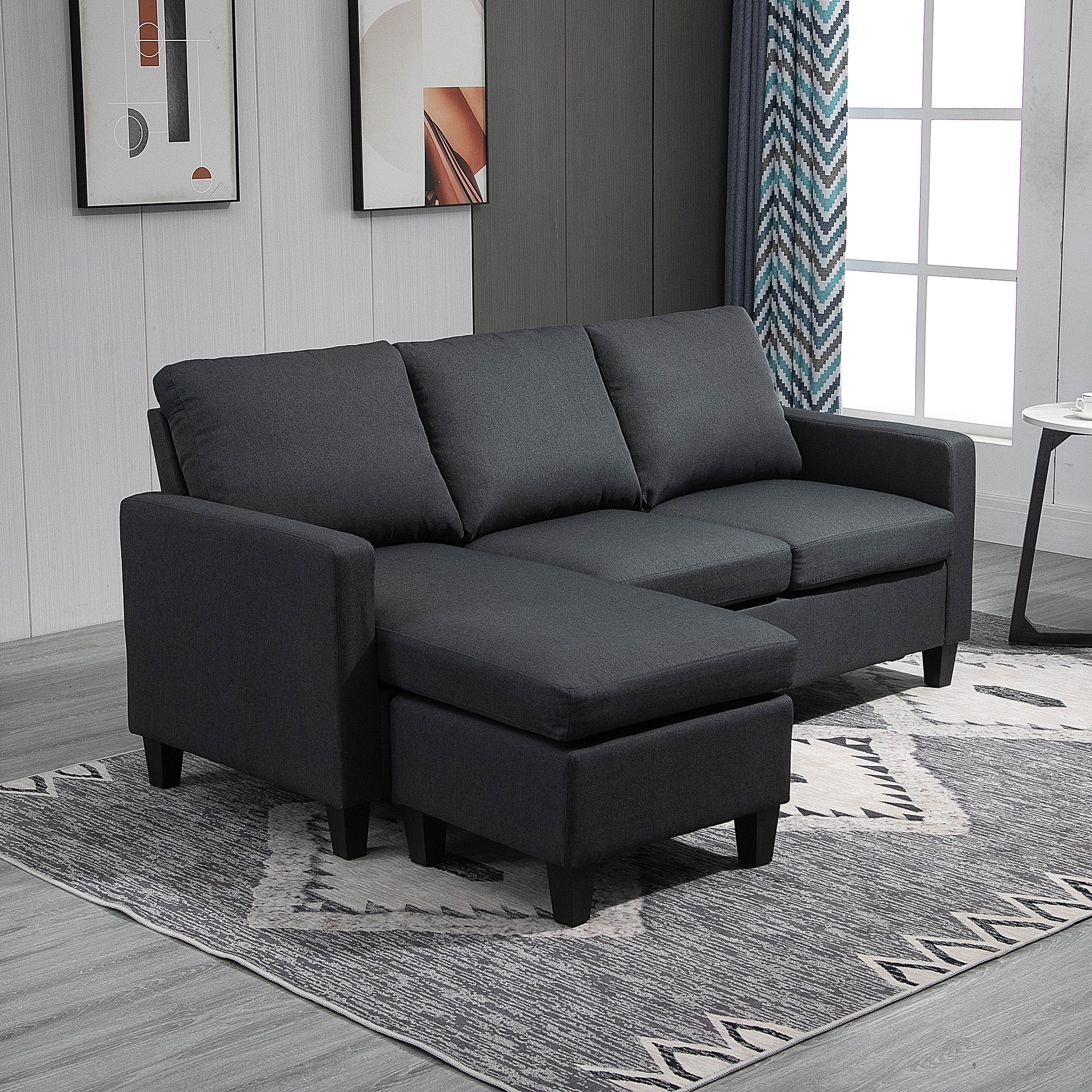HOMCOM Sectional Sofa, L Shape Couch with Ottoman, Modern Sectional Couch for Living Room, Dark Grey