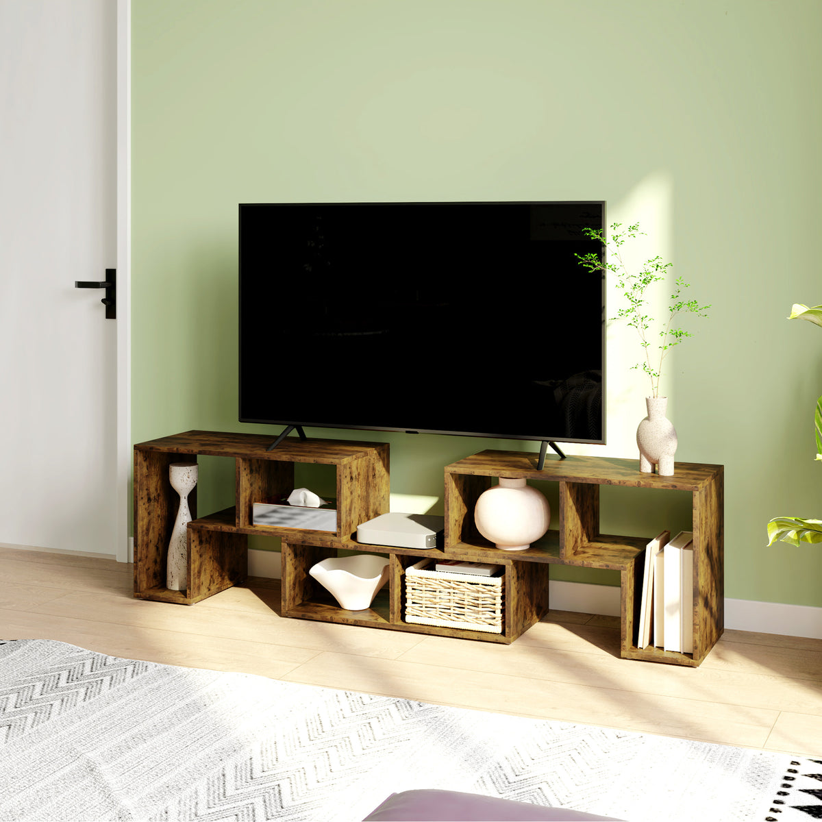 TV Stand for TVs up to 75", 3-Piece Modular TV Console, Industrial Entertainment Center with Open Storage Shelves for Living Room, Rustic Brown