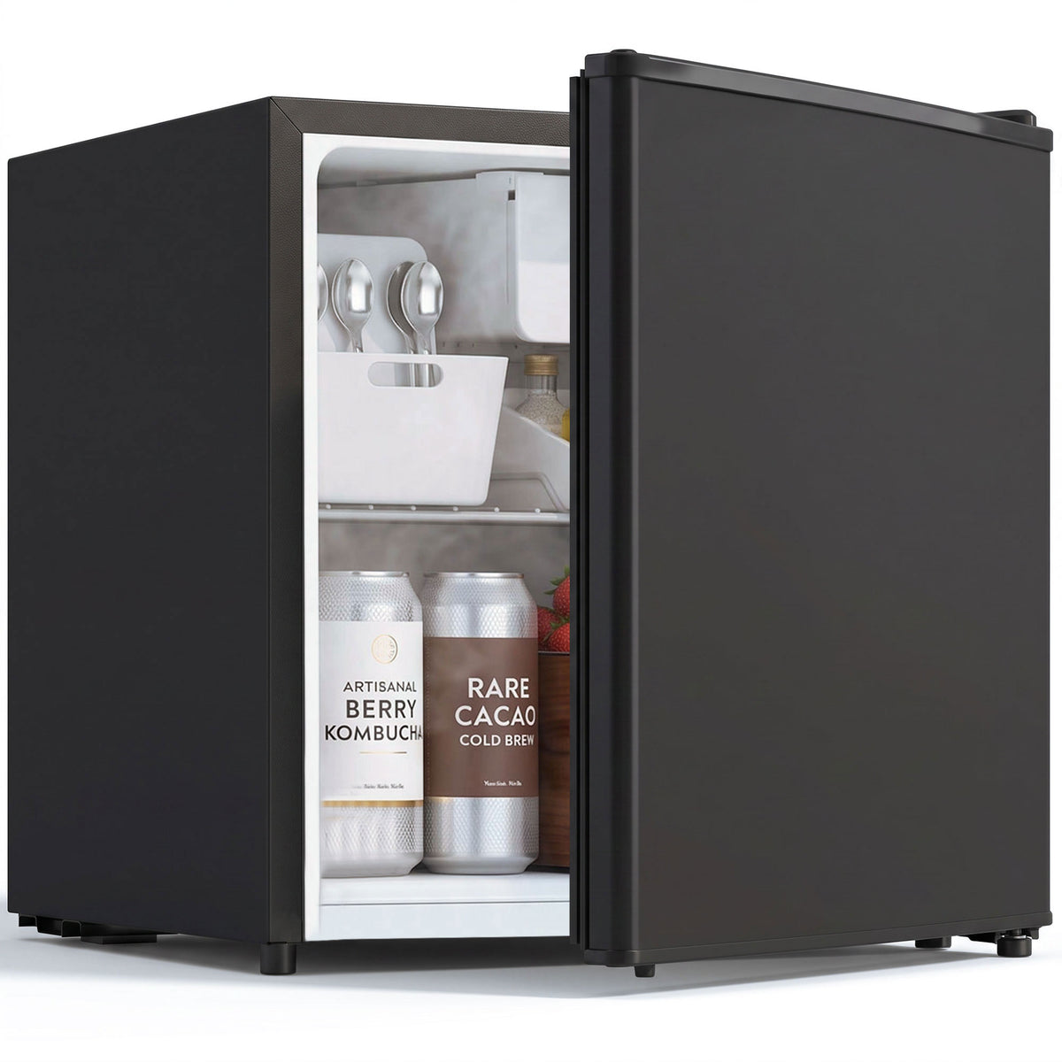 Compact Refrigerator, 1.62 Cu Ft Single Door Mini Fridge with Freezer, Adjustable Thermostat, Reversible Door, Energy Saving Fridge for Bedroom, Dorm, Office, Black