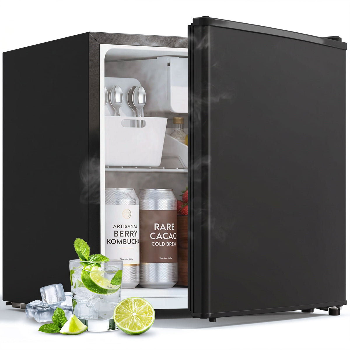 Compact Refrigerator, 1.62 Cu Ft Single Door Mini Fridge with Freezer, Adjustable Thermostat, Reversible Door, Energy Saving Fridge for Bedroom, Dorm, Office, Black