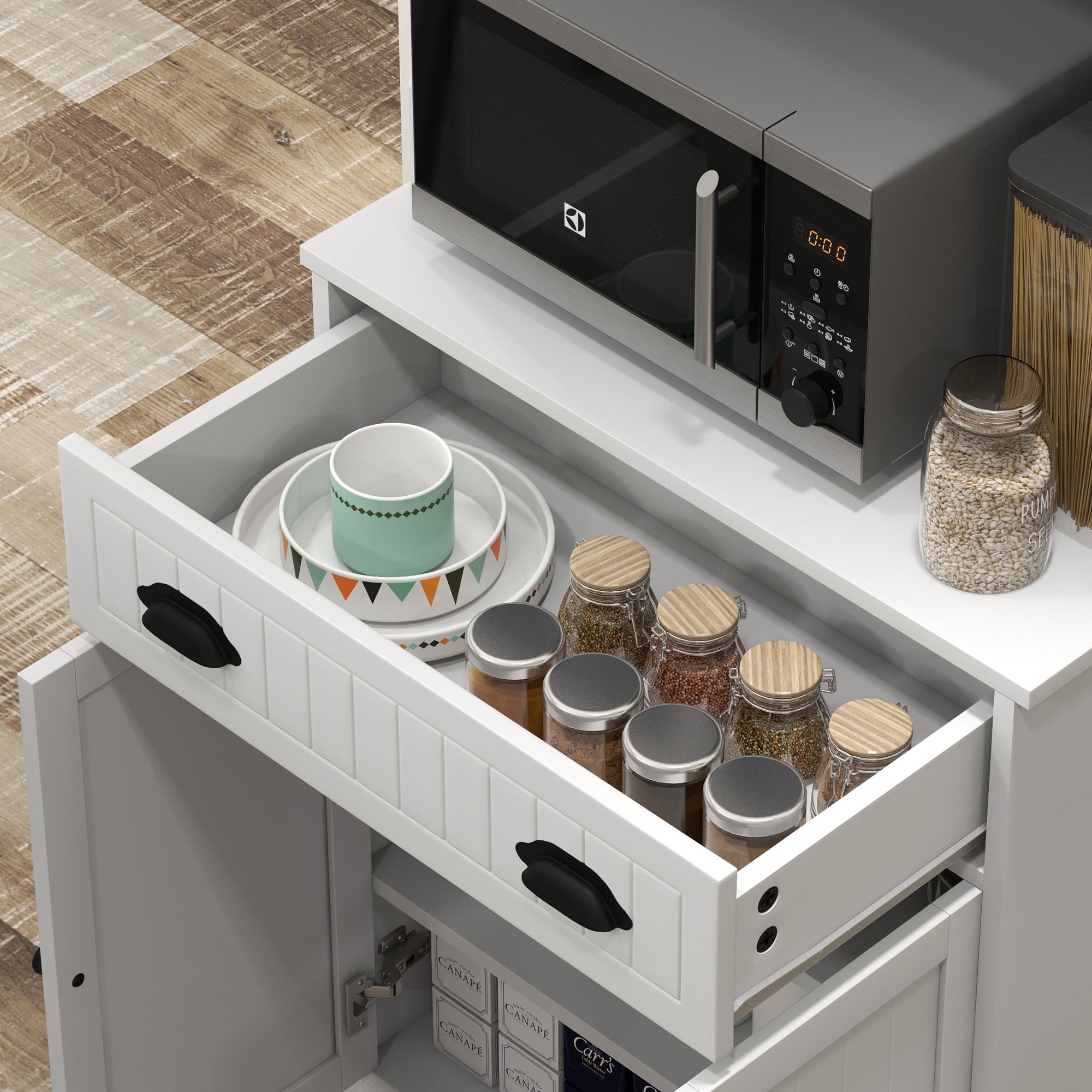 Kitchen Microwave Cabinet with Drawer, Cabinet & Adjustable Shelf for Dining, White