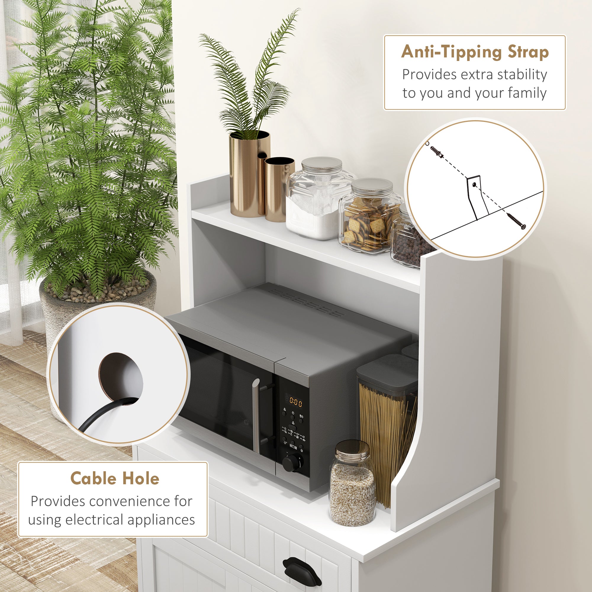 Kitchen Microwave Cabinet with Drawer, Cabinet & Adjustable Shelf for Dining, White