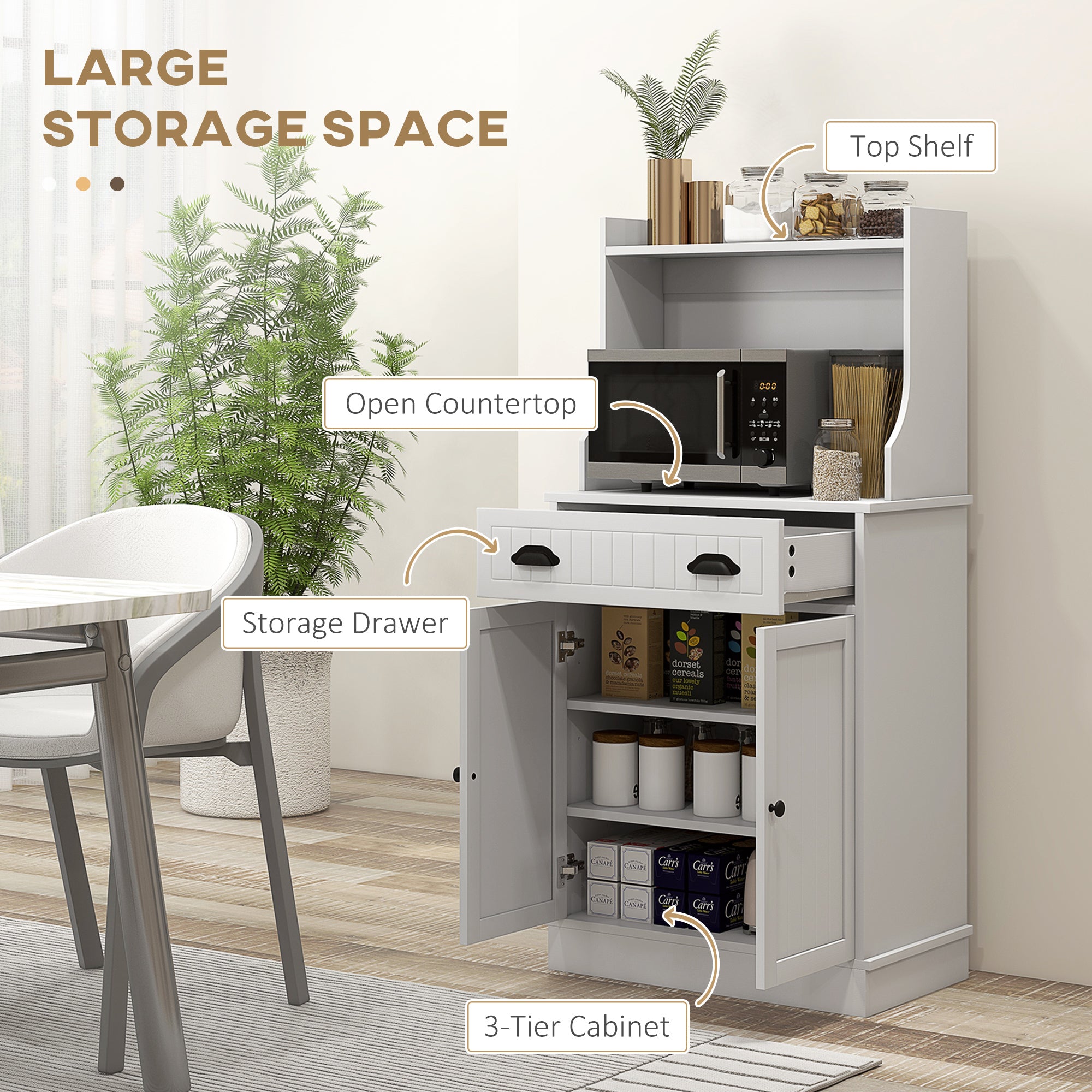 Kitchen Microwave Cabinet with Drawer, Cabinet & Adjustable Shelf for Dining, White