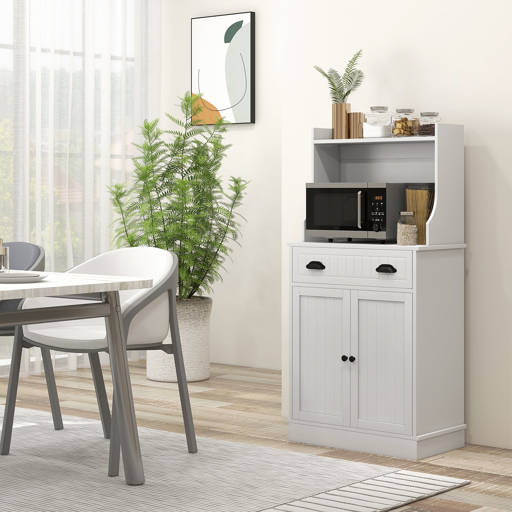 Kitchen Microwave Cabinet with Drawer, Cabinet & Adjustable Shelf for Dining, White