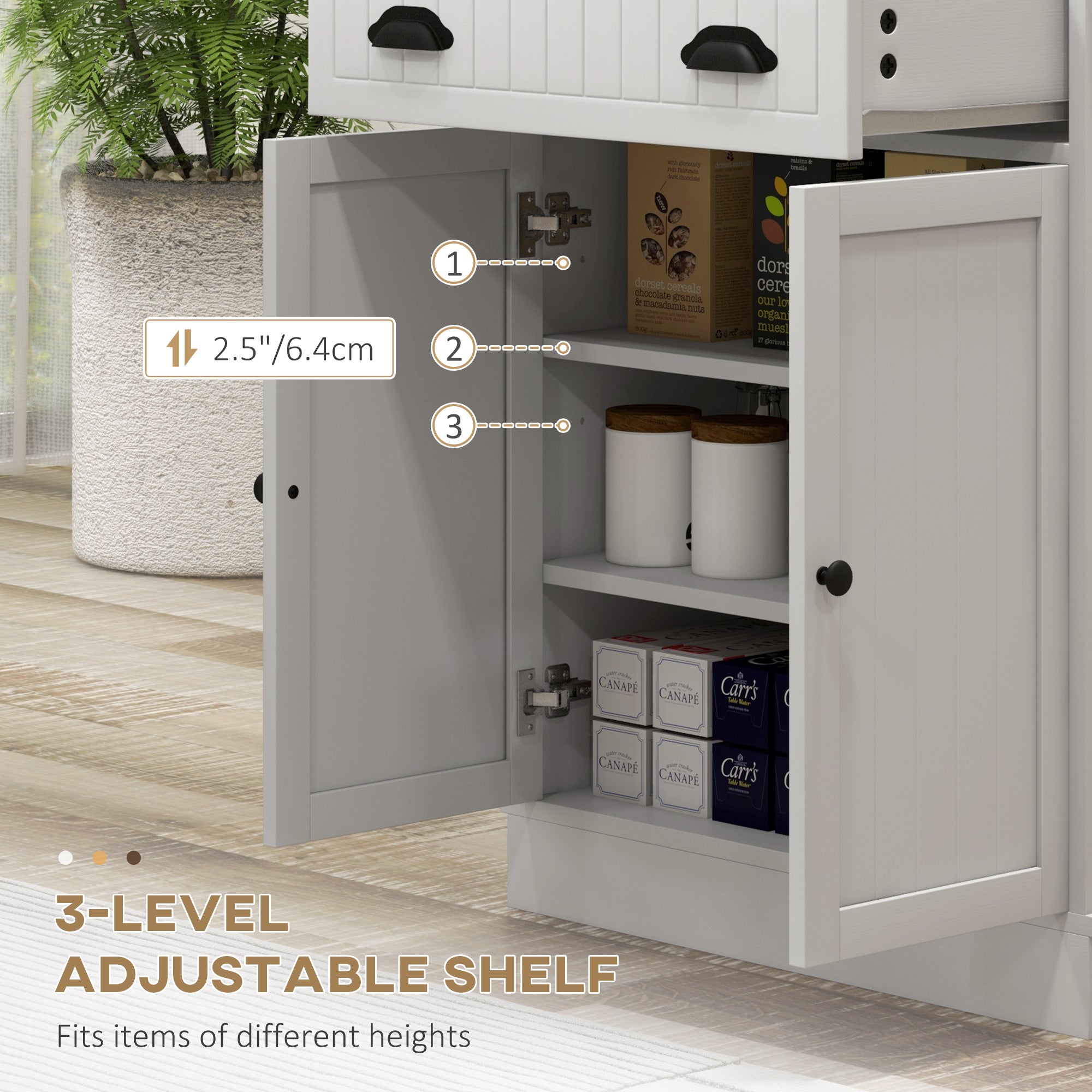Kitchen Microwave Cabinet with Drawer, Cabinet & Adjustable Shelf for Dining, White