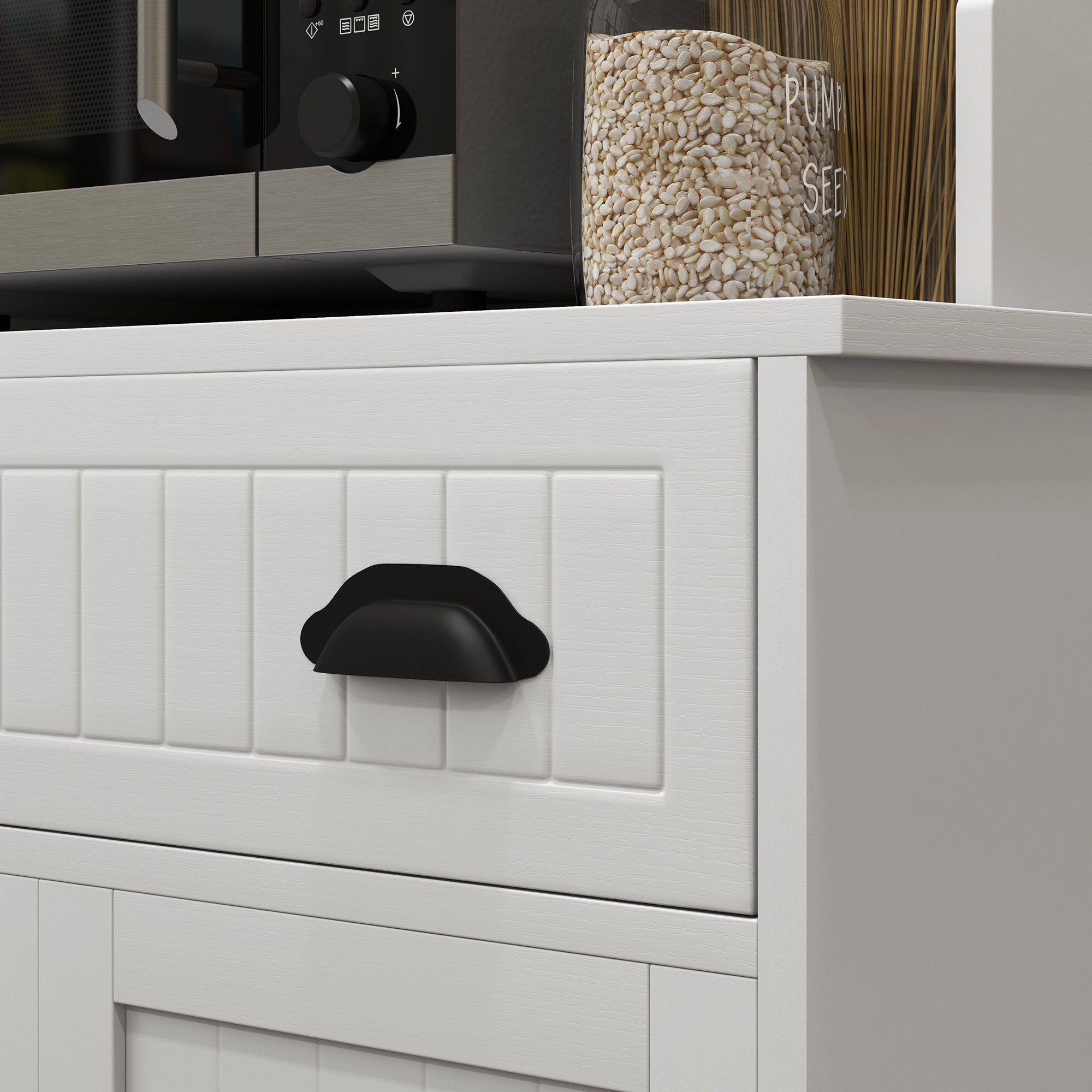 Kitchen Microwave Cabinet with Drawer, Cabinet & Adjustable Shelf for Dining, White