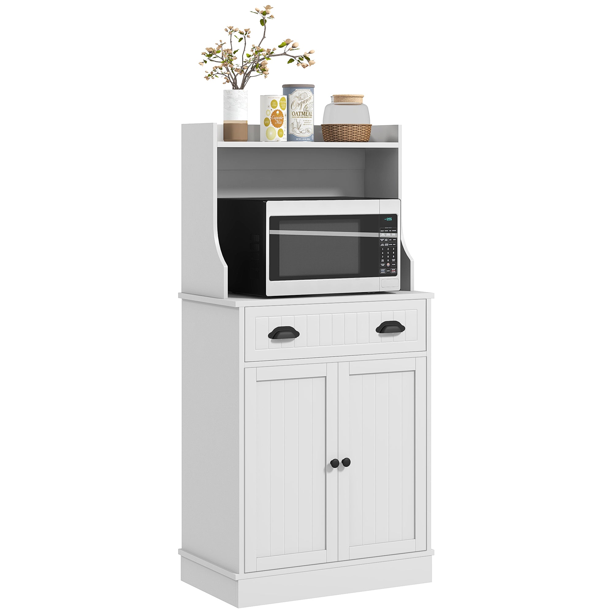 Kitchen Microwave Cabinet with Drawer, Cabinet & Adjustable Shelf for Dining, White