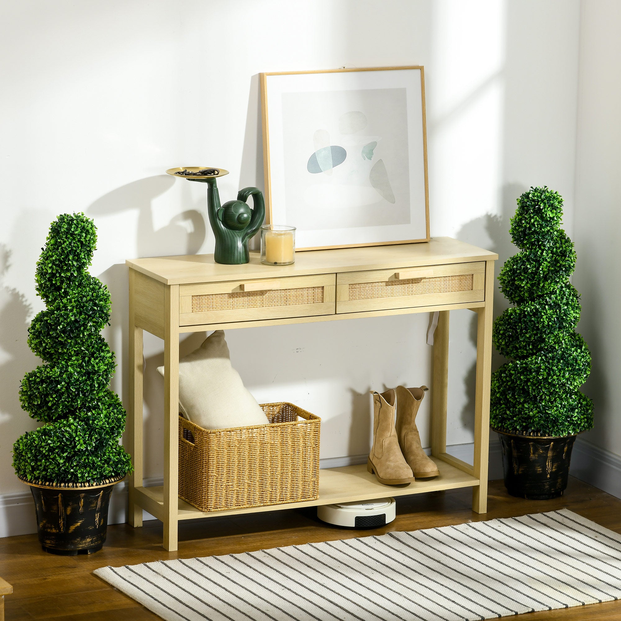 HOMCOM Set of 2 Decorative Artificial Plants Topiary Spiral Boxwood Trees in Pot, Fake Plants for Home Indoor Outdoor Decor, 90cm