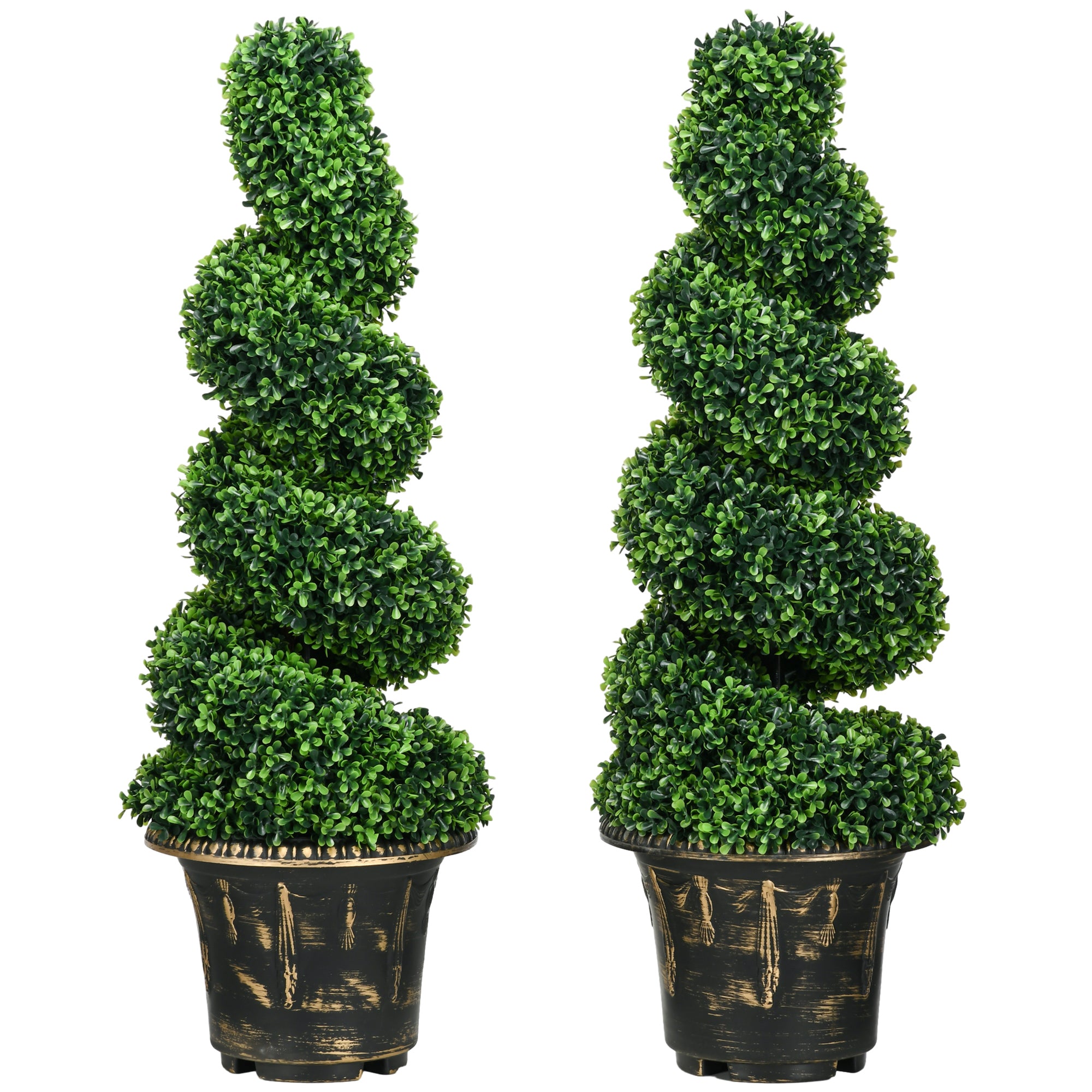 HOMCOM Set of 2 Decorative Artificial Plants Topiary Spiral Boxwood Trees in Pot, Fake Plants for Home Indoor Outdoor Decor, 90cm
