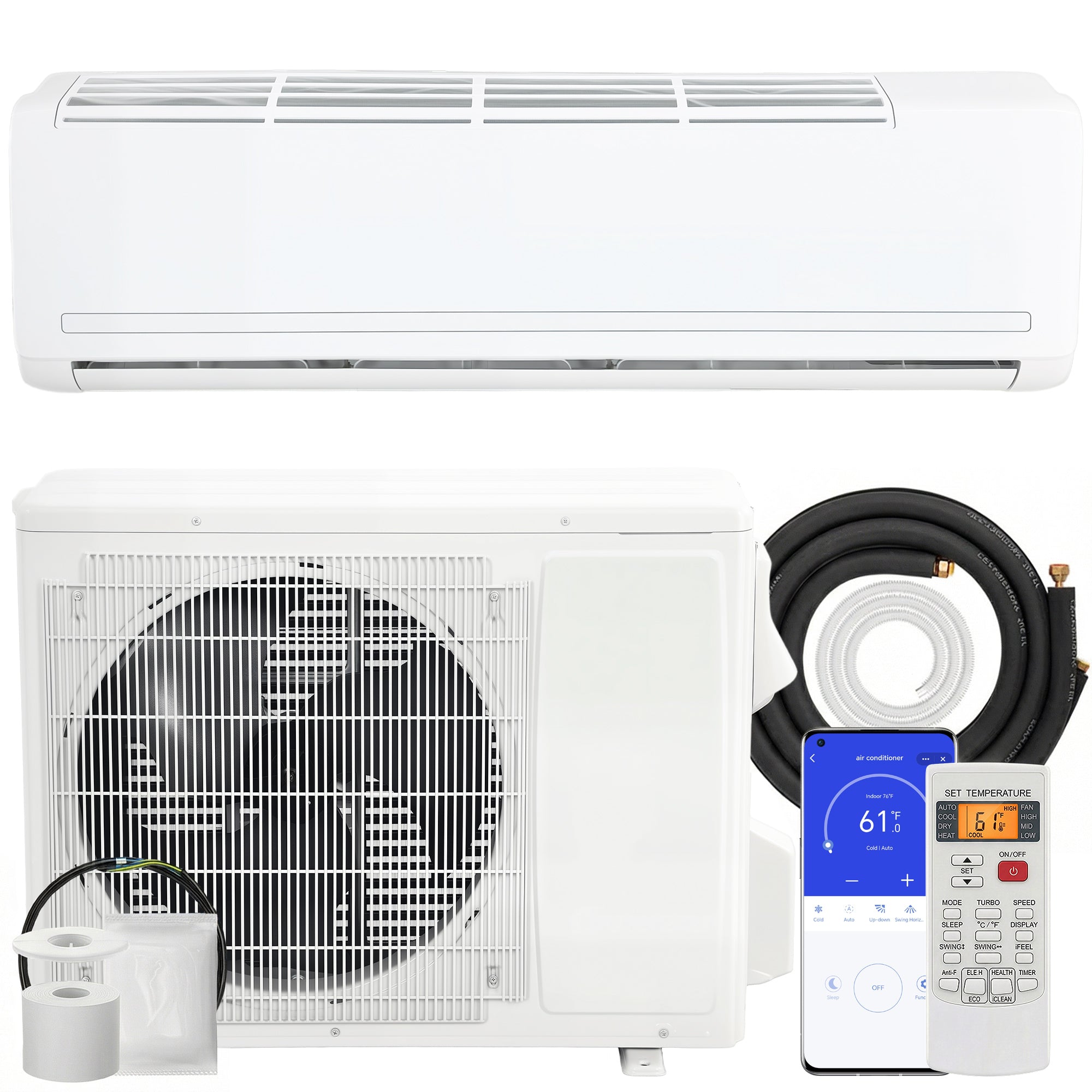 24000 BTU Mini Split Air Conditioner and Heat Pump, 19 SEER2 230V Energy Efficient Ductless Inverter AC Unit Cools up to 1500 Sq.Ft, Complete Installation Kit