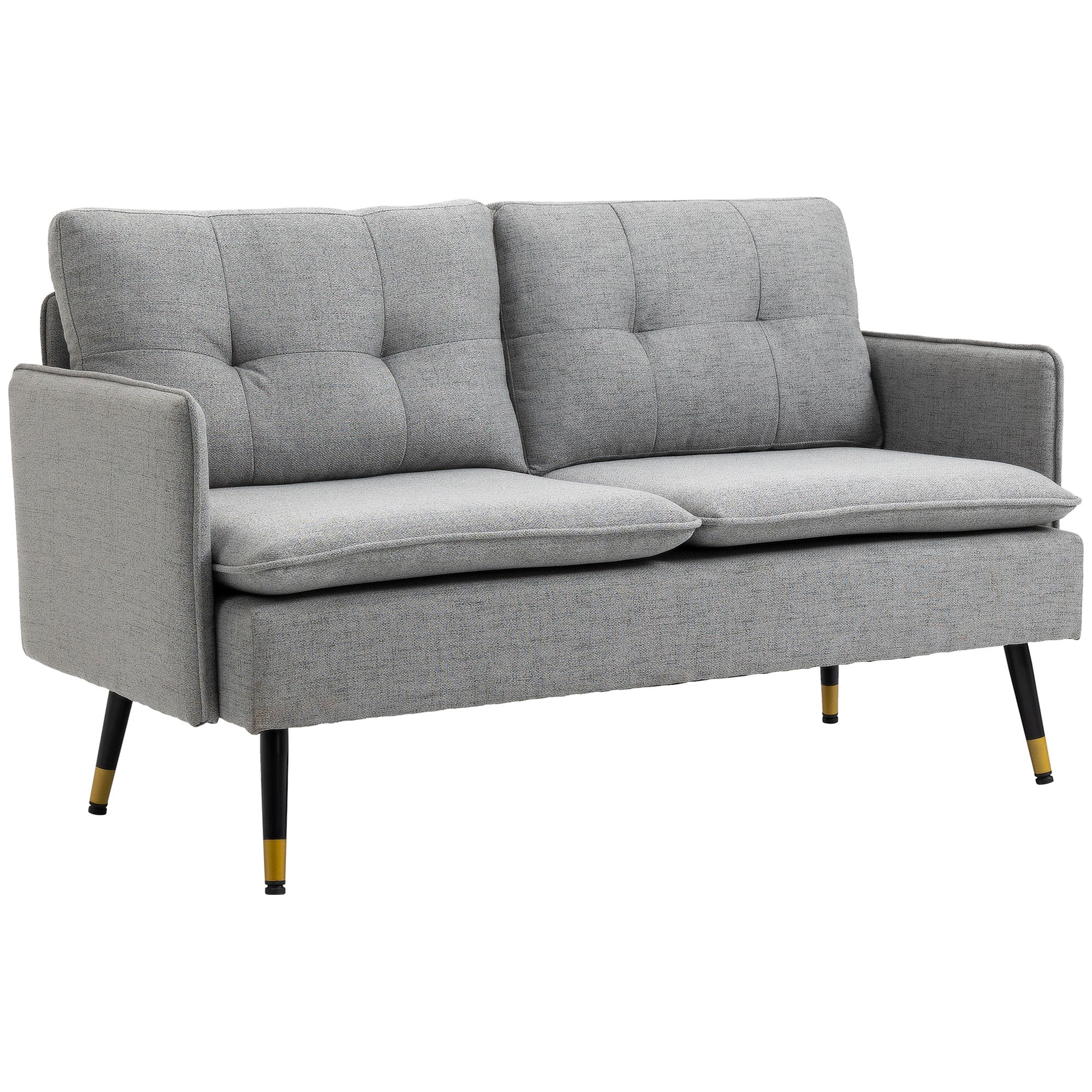 HOMCOM Modern Two Seater Sofa, Button Tufted Loveseat with Cushions and Steel Legs for Living Room, Guest Room, Grey