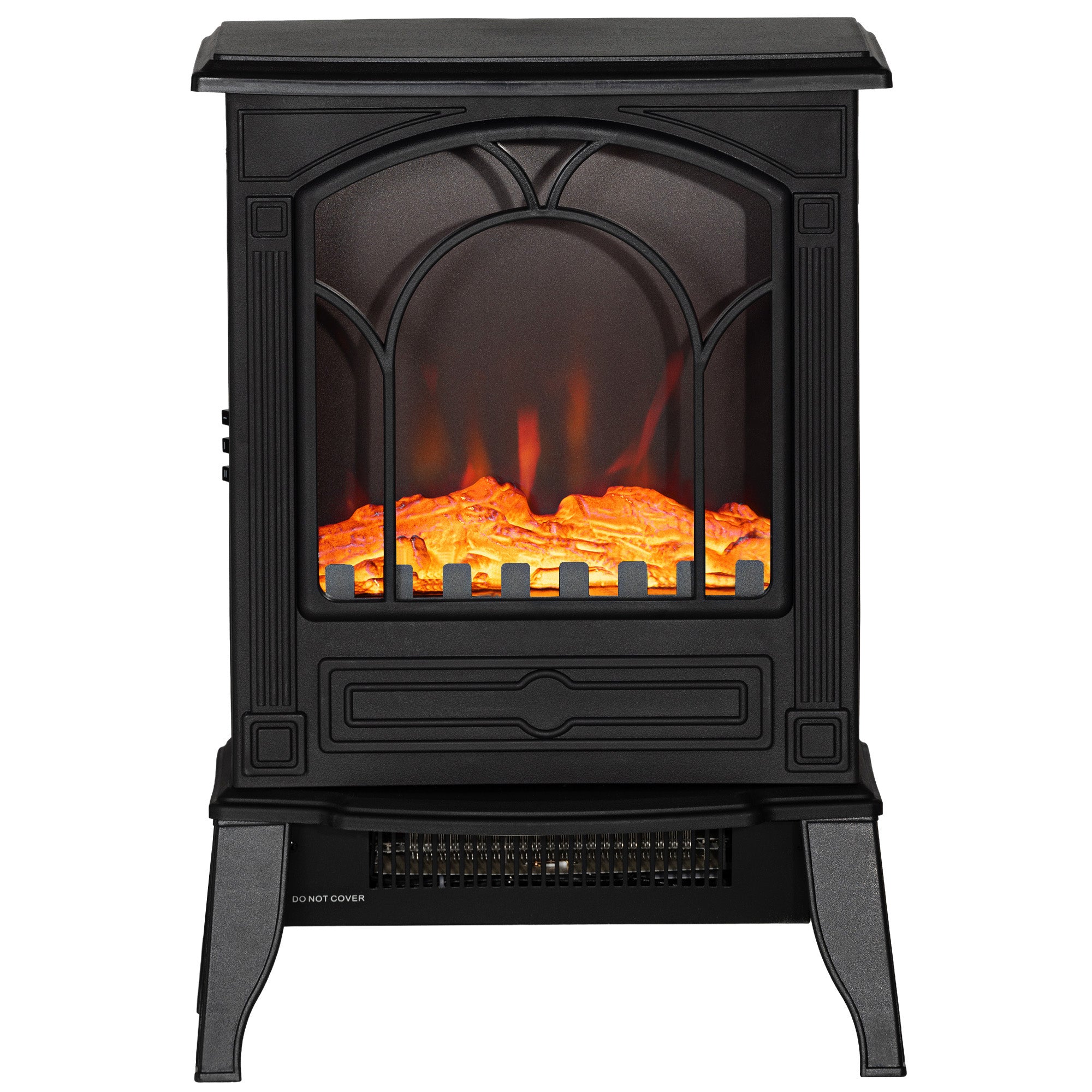 Electric Fireplace Heater Freestanding Stove with Flame Effect Effect 750W/1500W Black