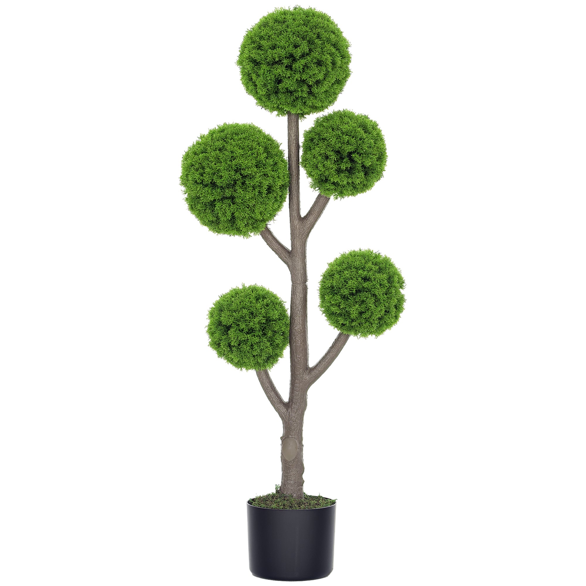 Decorative Artificial Plant, Topiary Five-ball Cypress Tree in Pot, Fake Plant for Home Indoor outdoor Decor, 43.3 Inch, Green