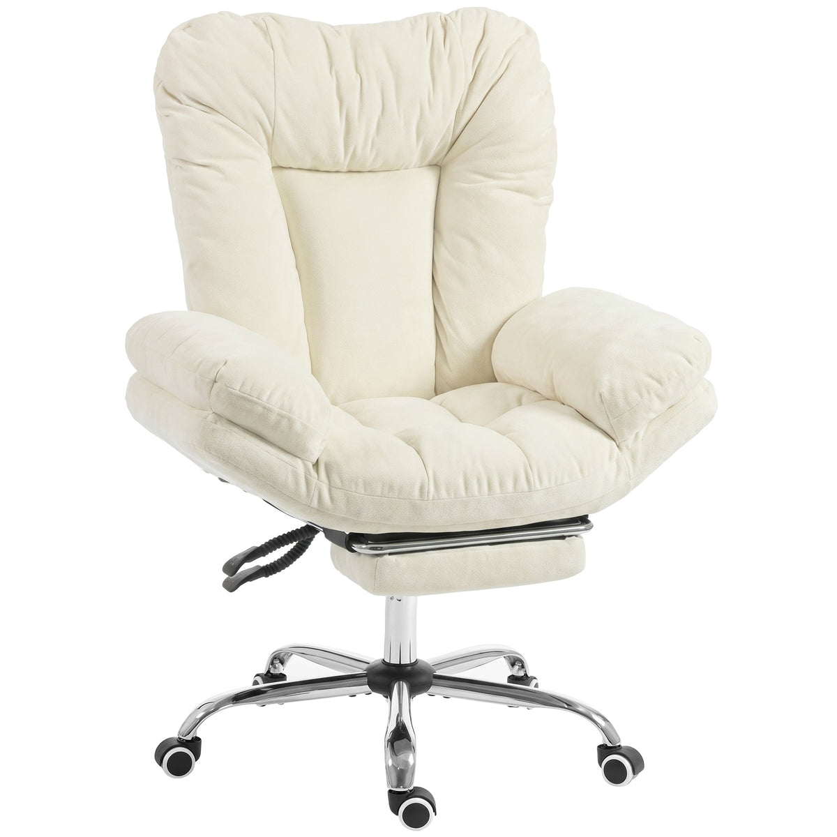 Criss Cross Office Chair with Footrest, Swivel Wheels, Wide Task Desk Chair with Overstuffed Reclining Backrest, Waterfall Arms, Adjustable Height, Cross Legged, Beige