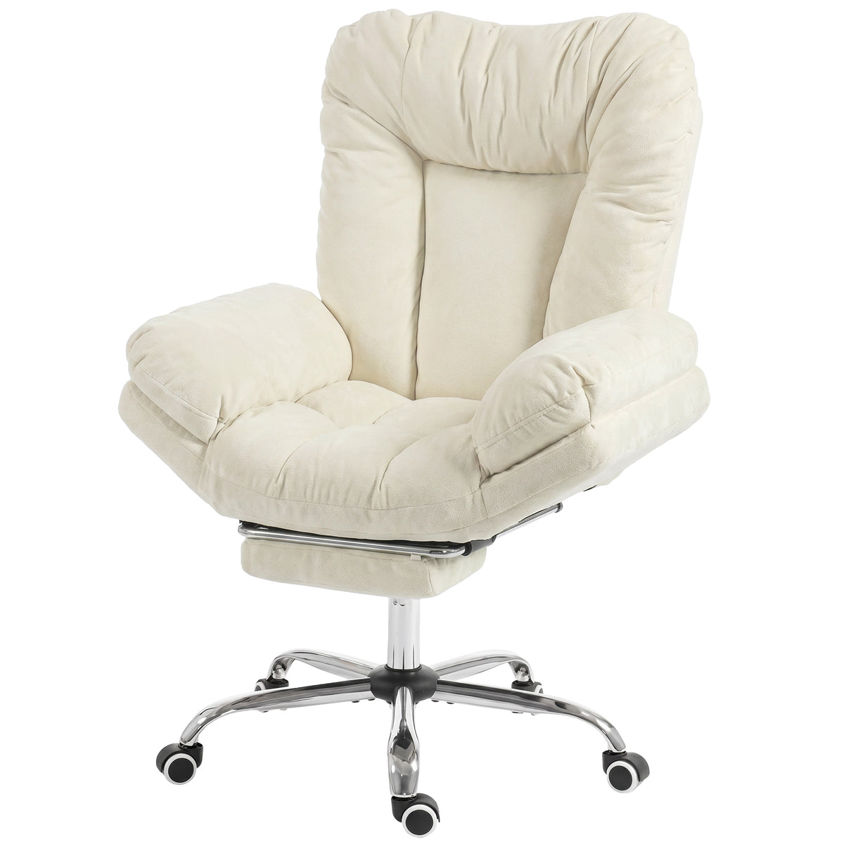 Criss Cross Office Chair with Footrest, Swivel Wheels, Wide Task Desk Chair with Overstuffed Reclining Backrest, Waterfall Arms, Adjustable Height, Cross Legged, Beige