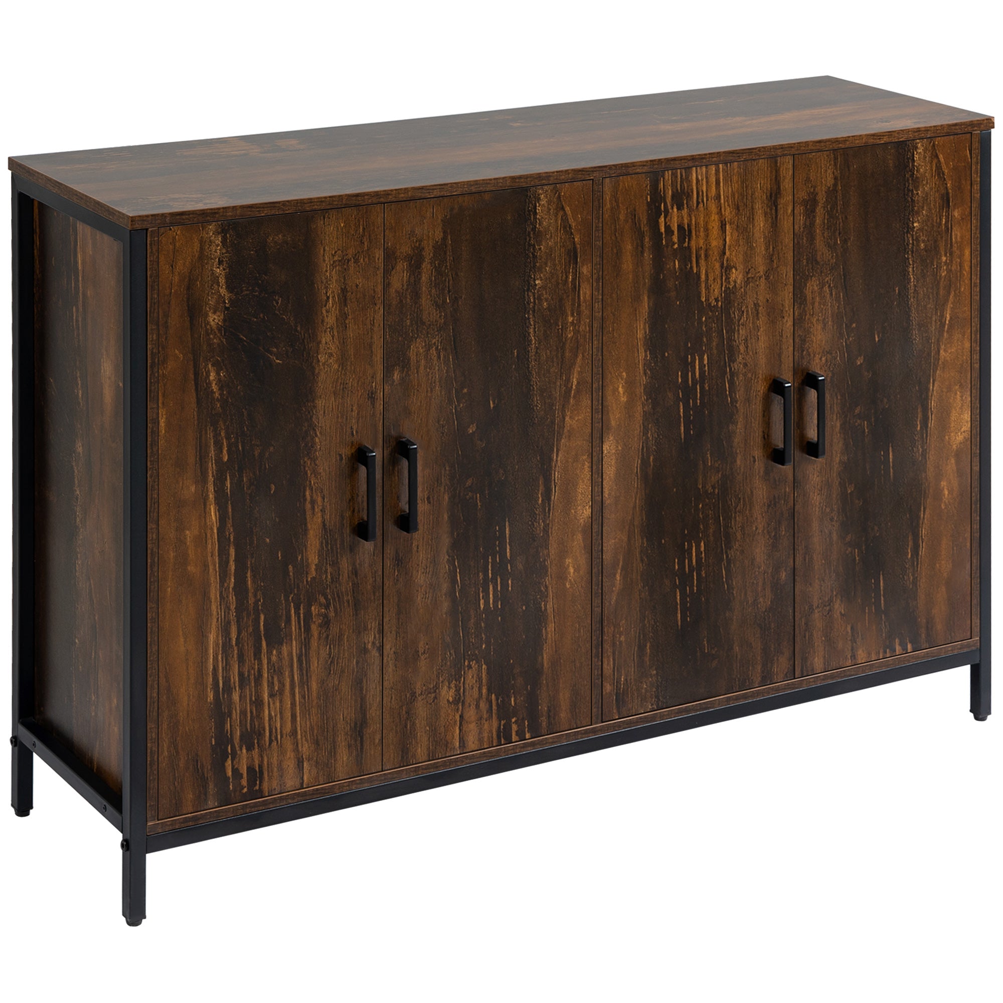 Industrial Sideboard Buffet Cabinet with Doors & Adjustable Shelves, Rustic Brown