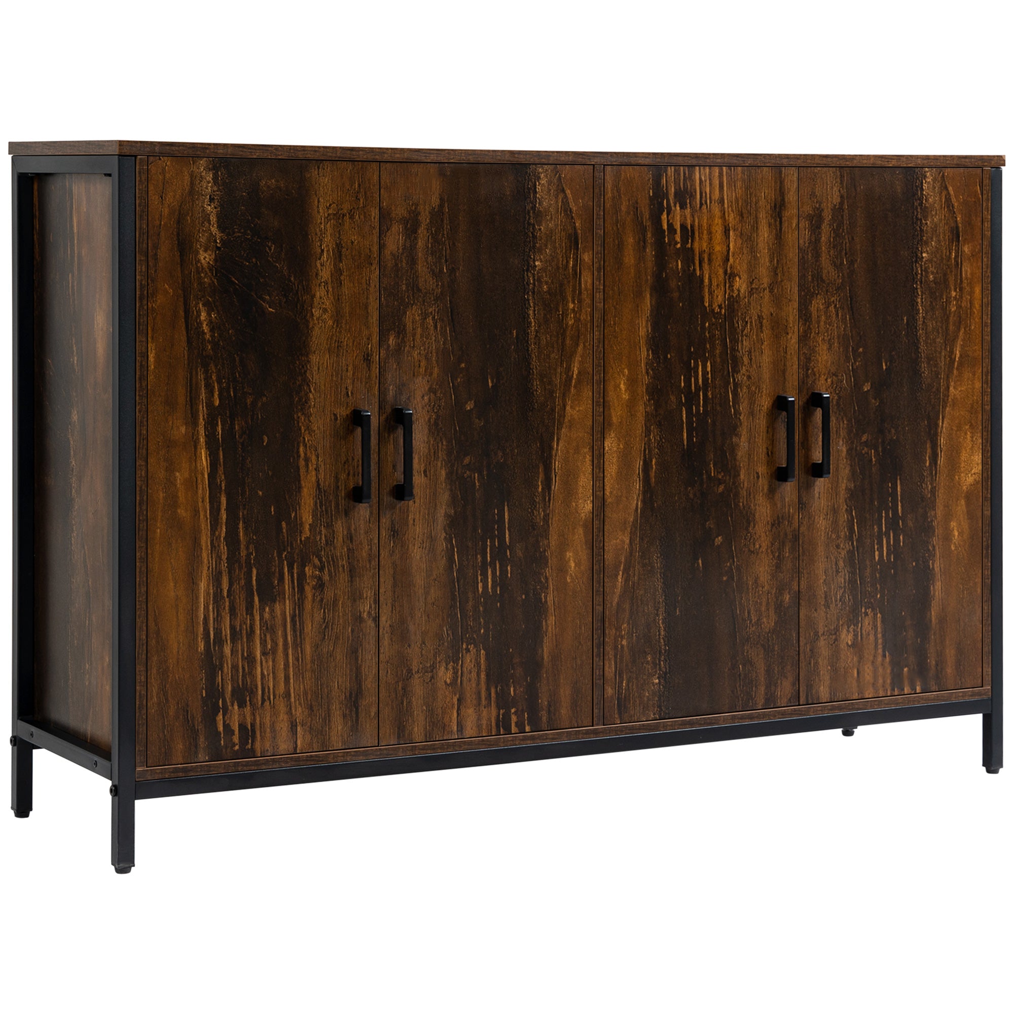 Industrial Sideboard Buffet Cabinet with Doors & Adjustable Shelves, Rustic Brown