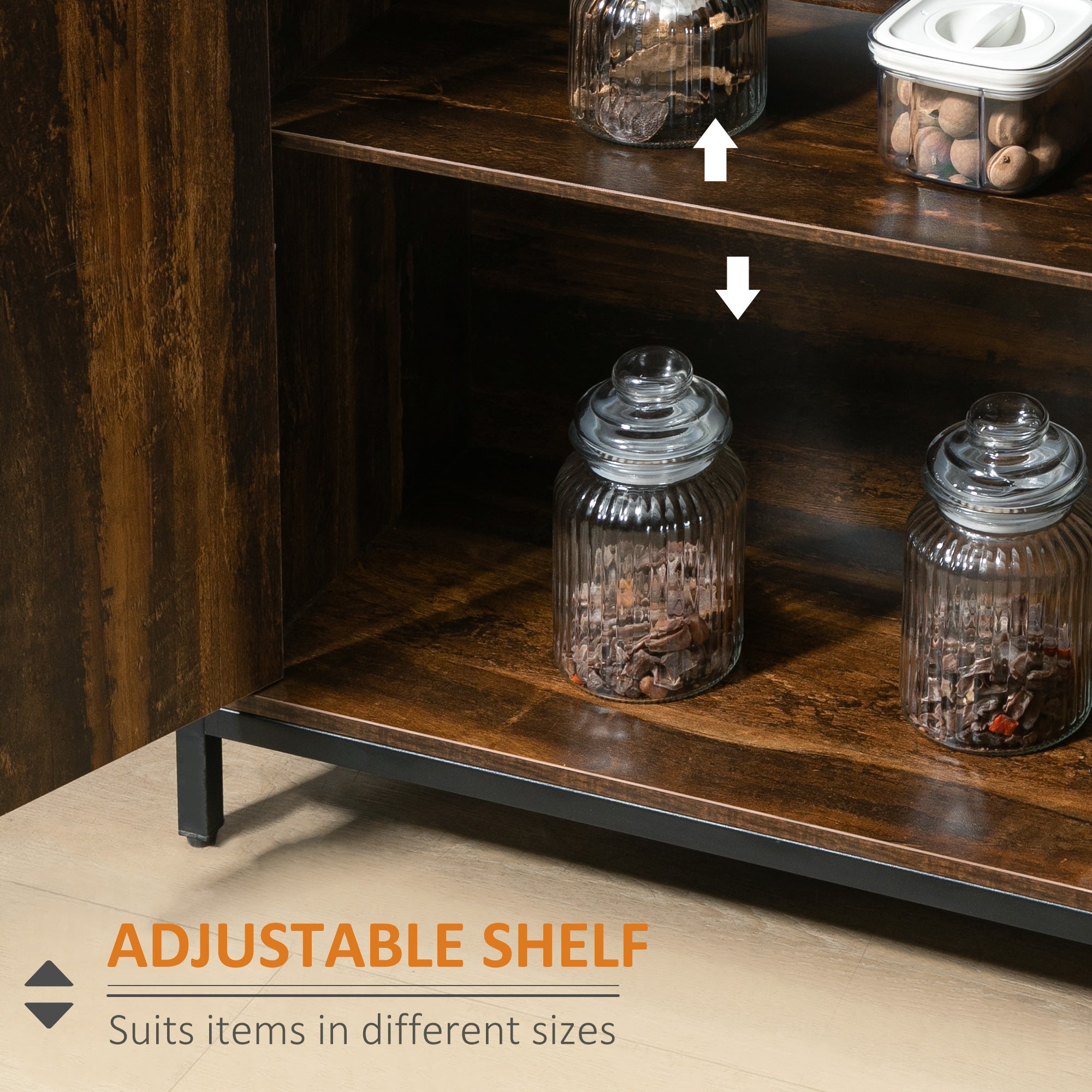 Industrial Sideboard Buffet Cabinet with Doors & Adjustable Shelves, Rustic Brown
