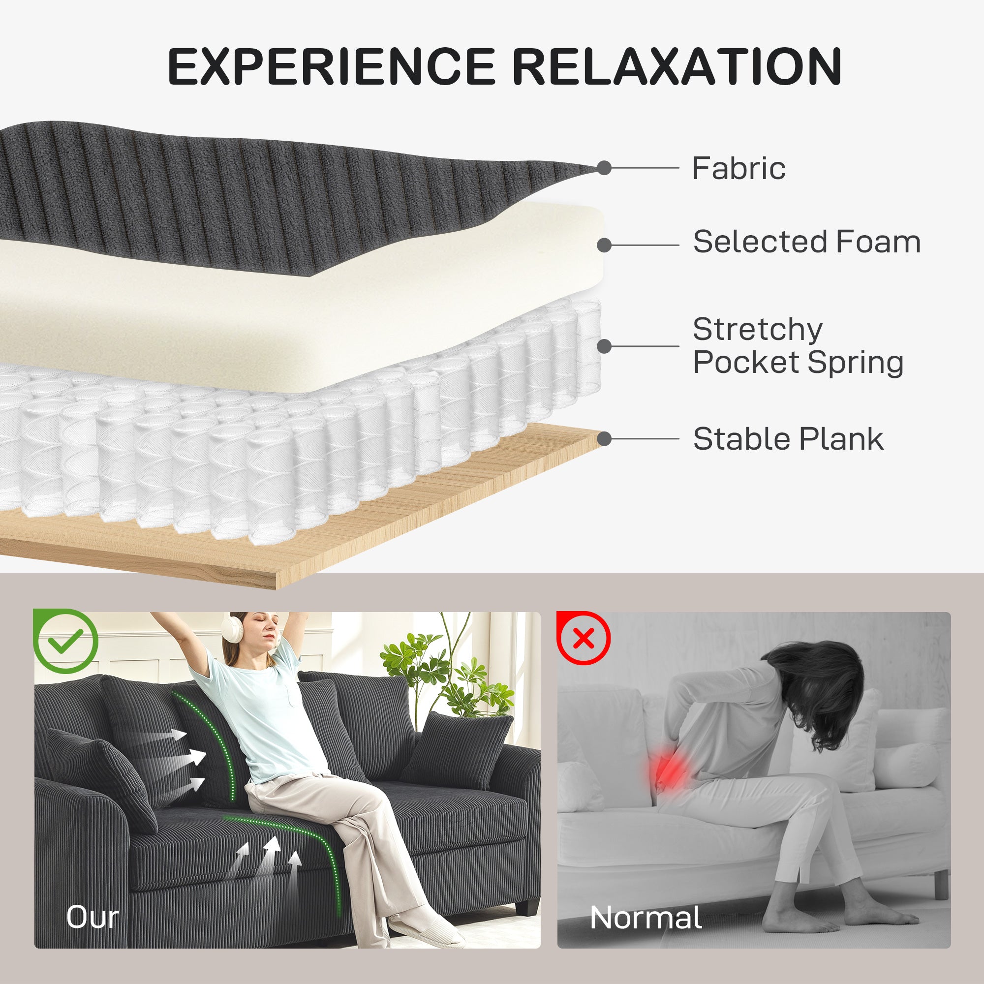 3 Seater Sofa with Curved Armrests, 83" Modern Upholstered Corduroy Couch with 8 Removable Pillows and Thick Padded for Living Room, Bedroom, Home Office, Dark Grey