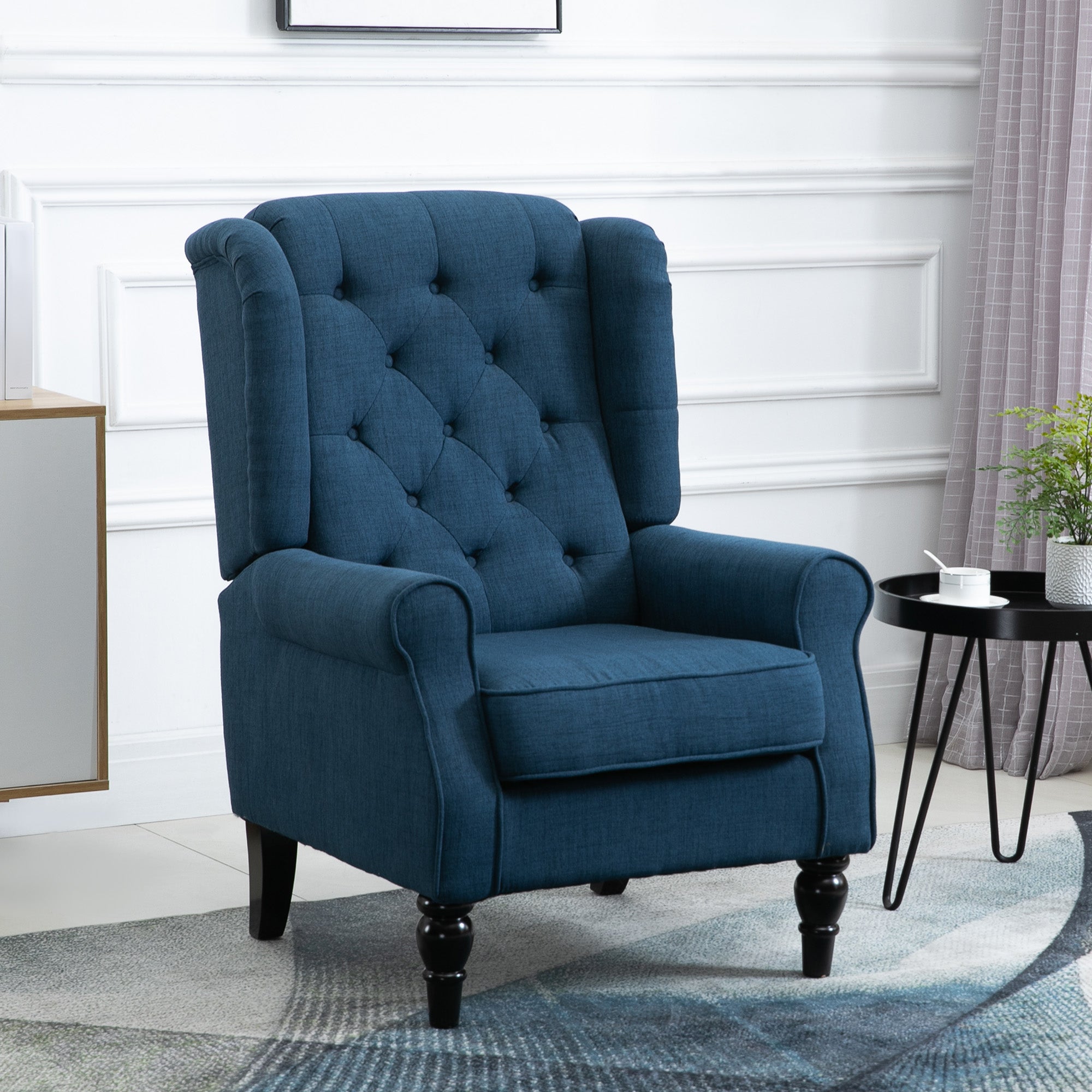 HOMCOM Retro Accent Chair, Wingback Armchair with Wood Frame Button Tufted Design for Living Room Bedroom, Blue