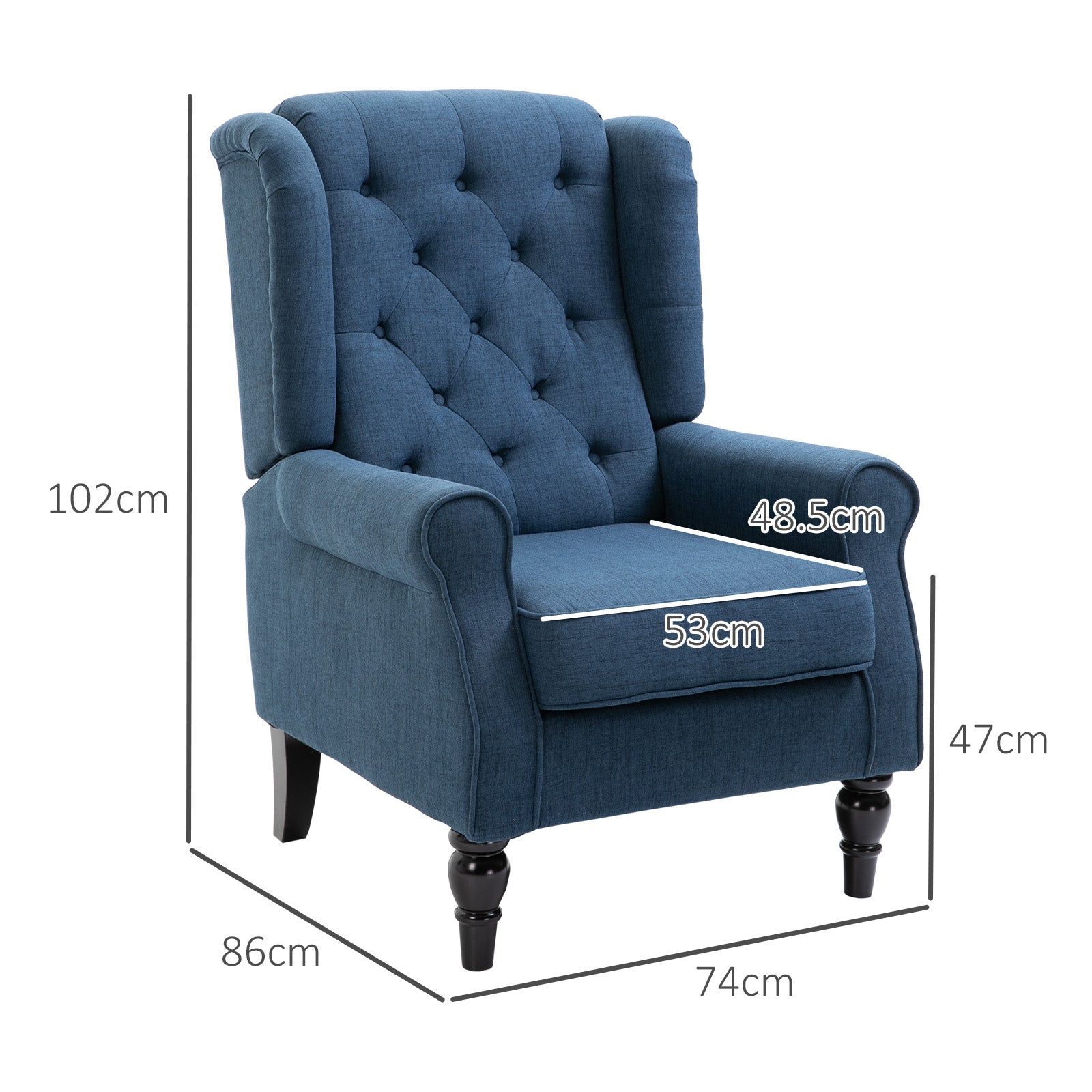 HOMCOM Retro Accent Chair, Wingback Armchair with Wood Frame Button Tufted Design for Living Room Bedroom, Blue