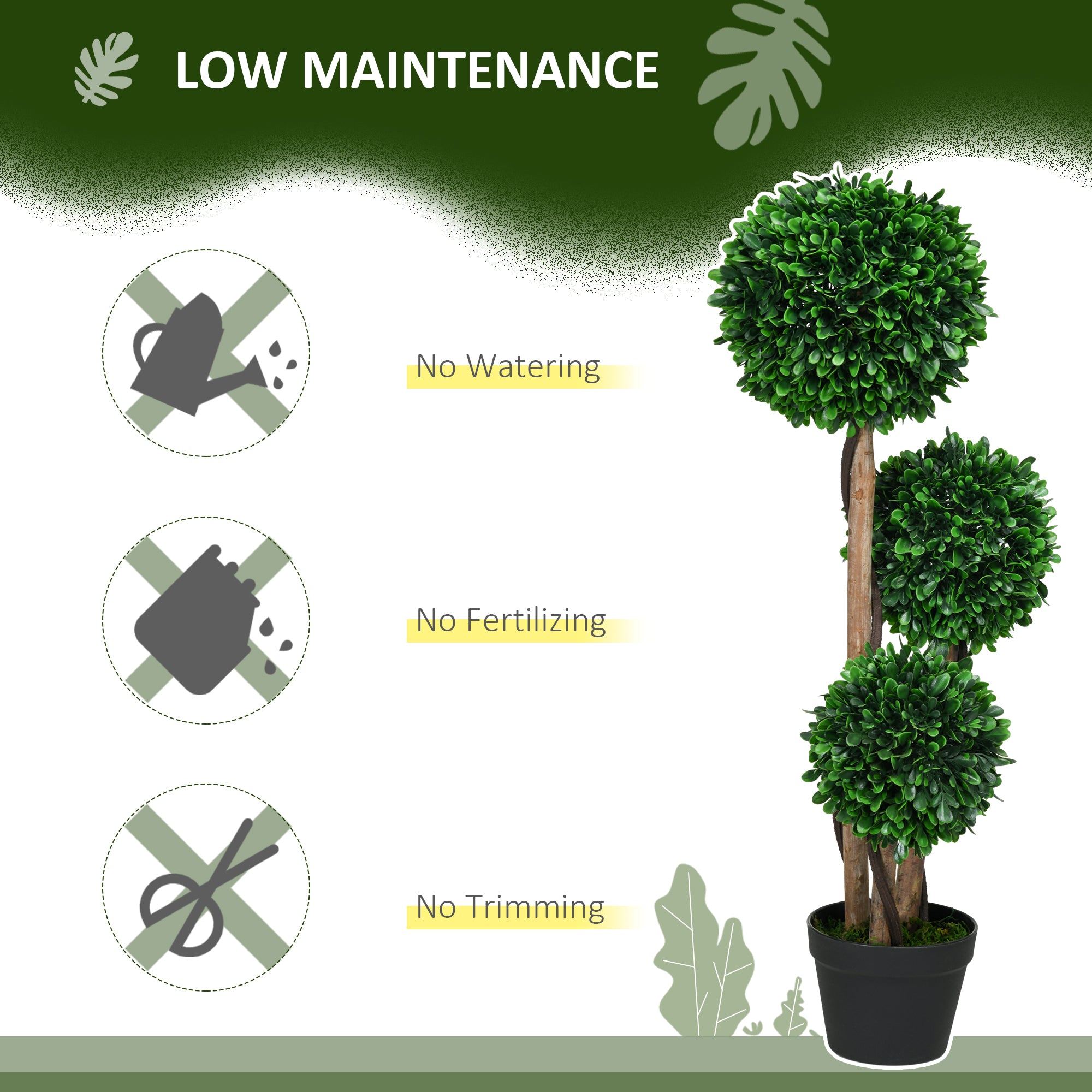 3ft Artificial Tree, Triple Ball Boxwood Topiary with Pot and Sandalwood Leaves