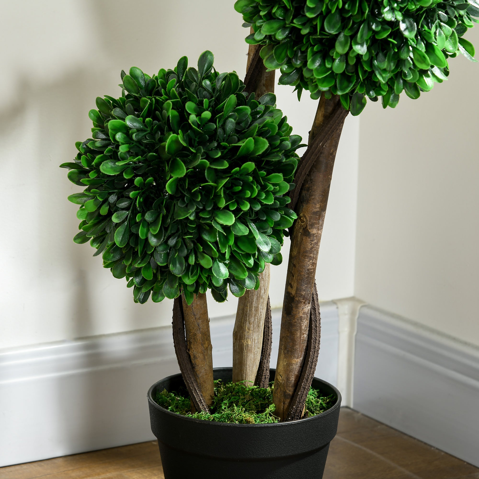 3ft Artificial Tree, Triple Ball Boxwood Topiary with Pot and Sandalwood Leaves