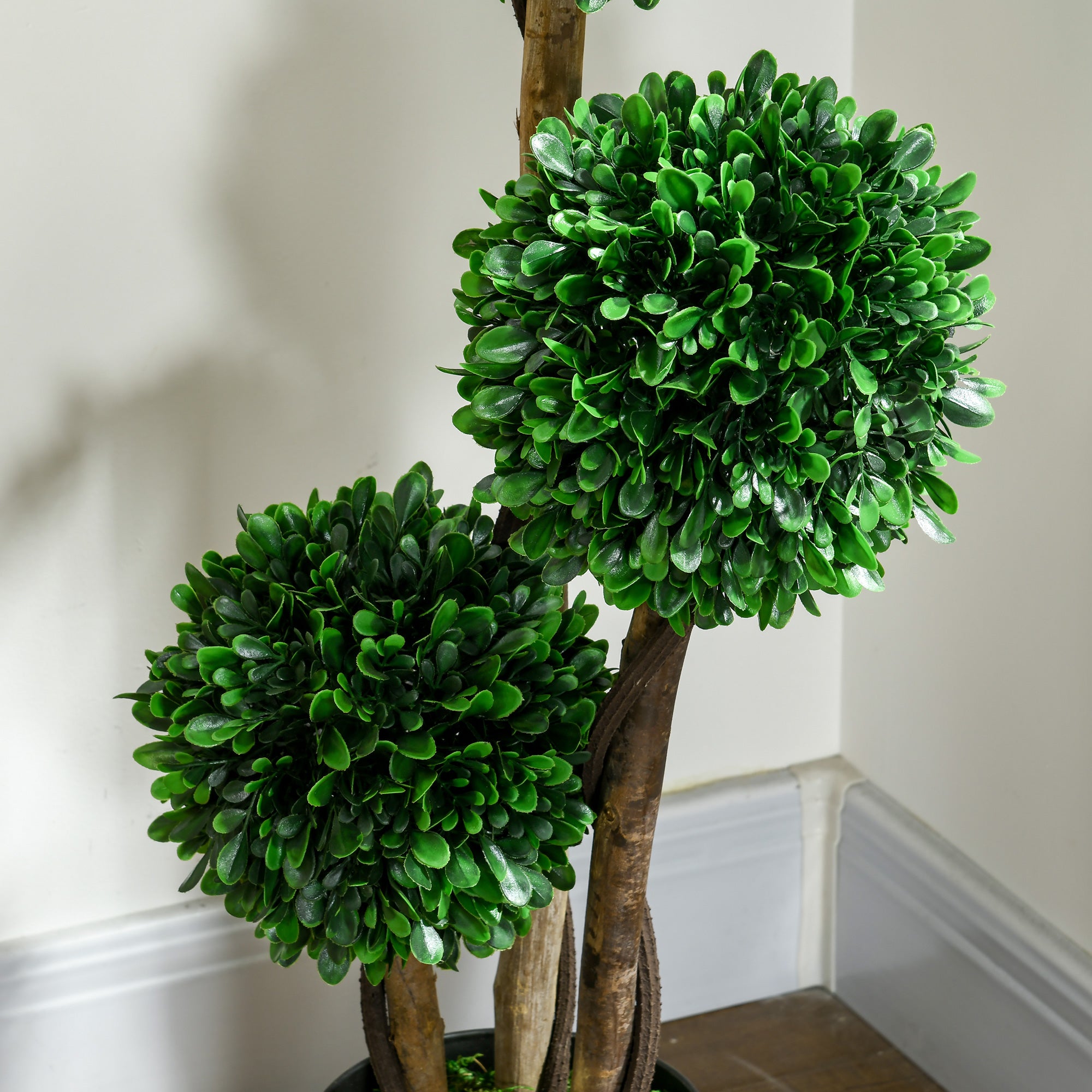 3ft Artificial Tree, Triple Ball Boxwood Topiary with Pot and Sandalwood Leaves
