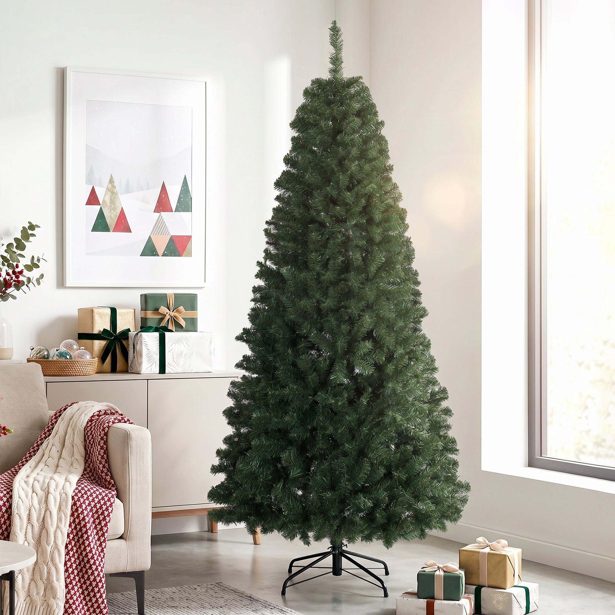 7.5ft Norwegian Spruce Artificial Christmas Tree with 1388 Branch Tips, Foldable Metal Stand, Quick-Assembly Hinged Design, Full Xmas Tree for Home Office Holiday Decor, Green