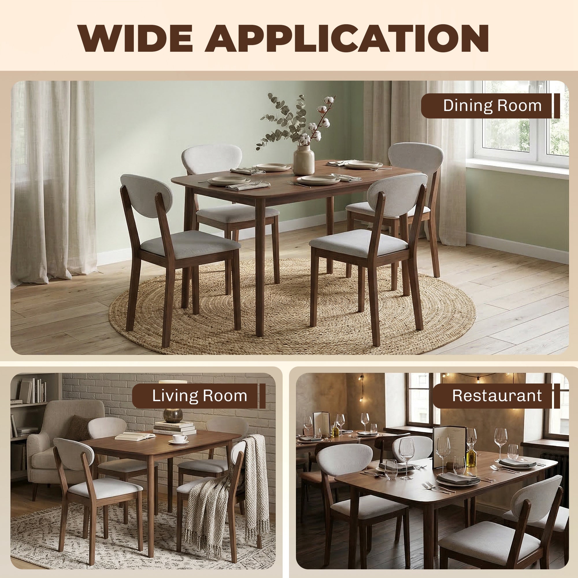 5-Piece Dining Table Set for 4, Mid-Century Modern Kitchen Table and Chairs with Padded Seats and Backrests, Solid Wood Frame for Small Space, Dining Room, Living Room, Light Gray