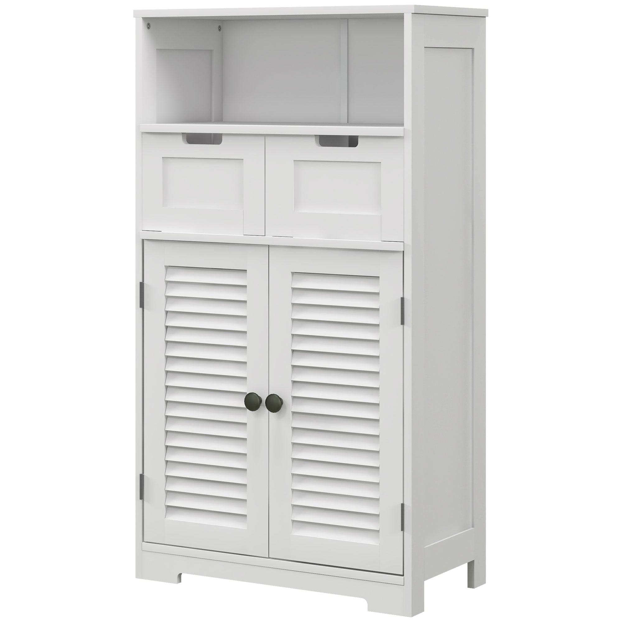 kleankin Bathroom Cabinet with Drawers, Bathroom Storage Cabinet with Louvred Doors, Open Compartment and Adjustable Shelf for Washroom, White