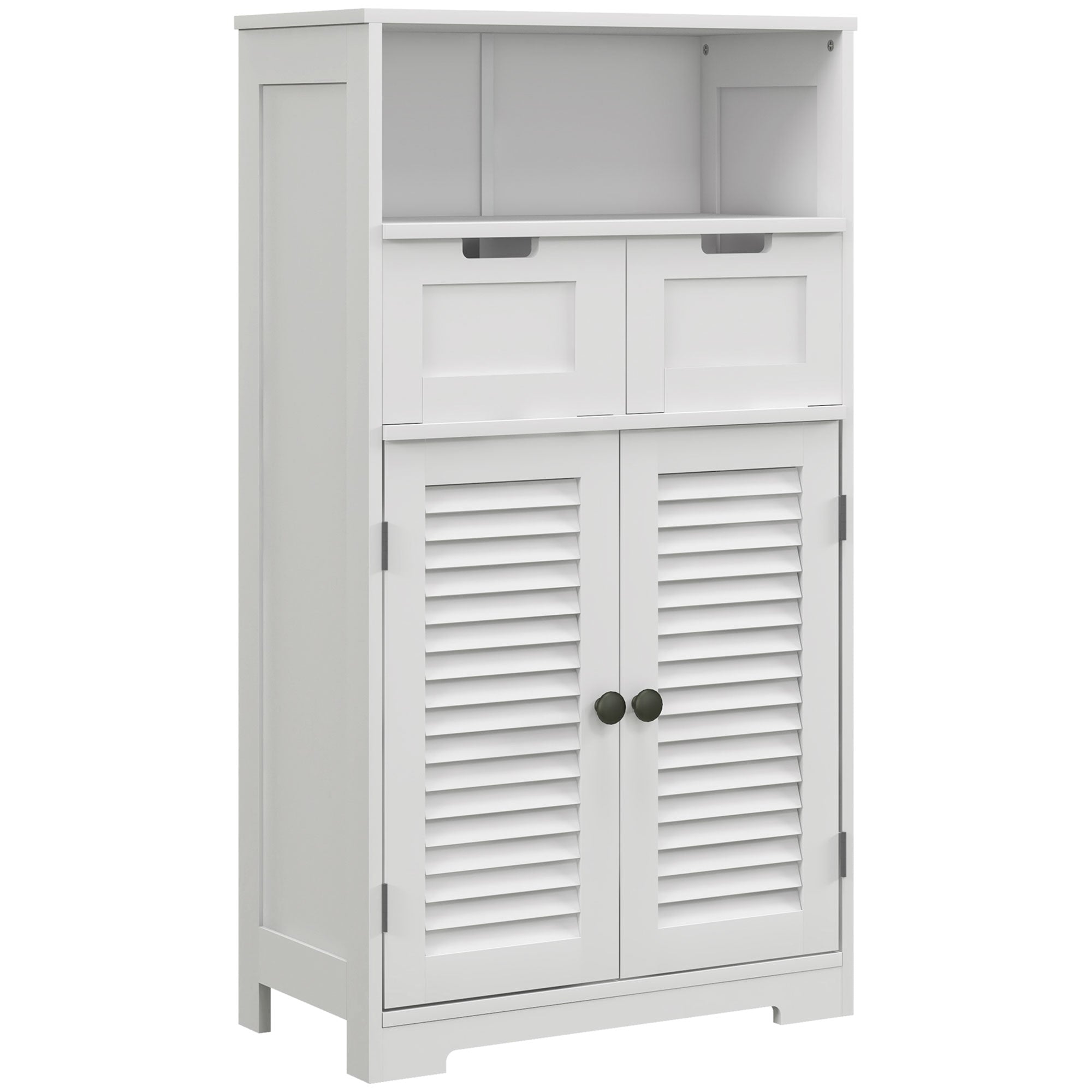 kleankin Bathroom Cabinet with Drawers, Bathroom Storage Cabinet with Louvred Doors, Open Compartment and Adjustable Shelf for Washroom, White