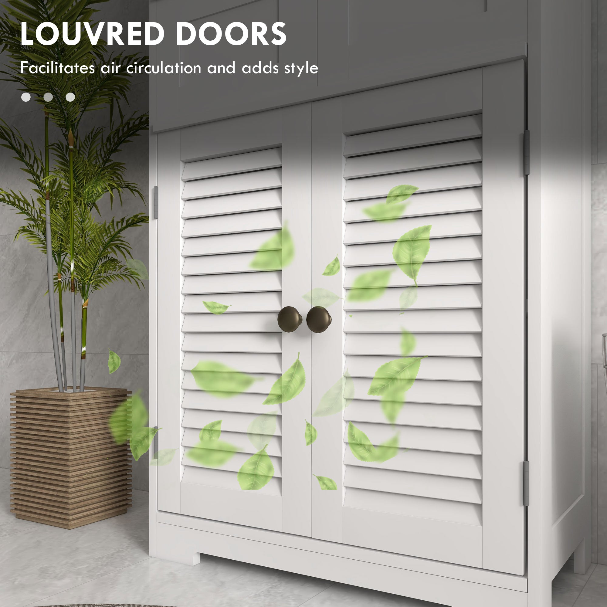 kleankin Bathroom Cabinet with Drawers, Bathroom Storage Cabinet with Louvred Doors, Open Compartment and Adjustable Shelf for Washroom, White