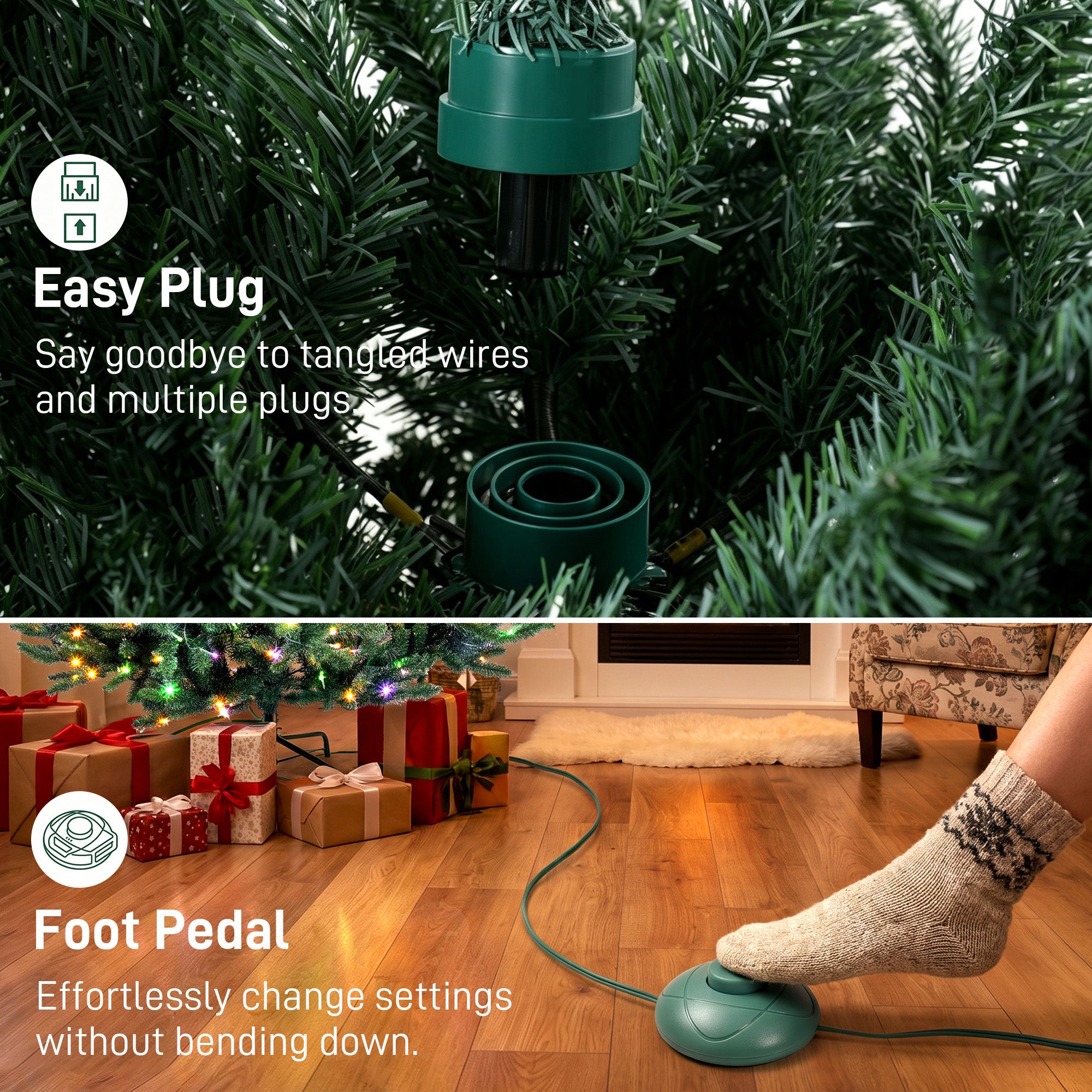9ft Prelit Christmas Tree, Wide Colorado Blue Spruce, Easy Plug, Artificial Hinged Xmas Tree with 880 Warm White & Multi-Color LED Lights, 3409 Tips, Foldable Metal Stand for Holiday, Green