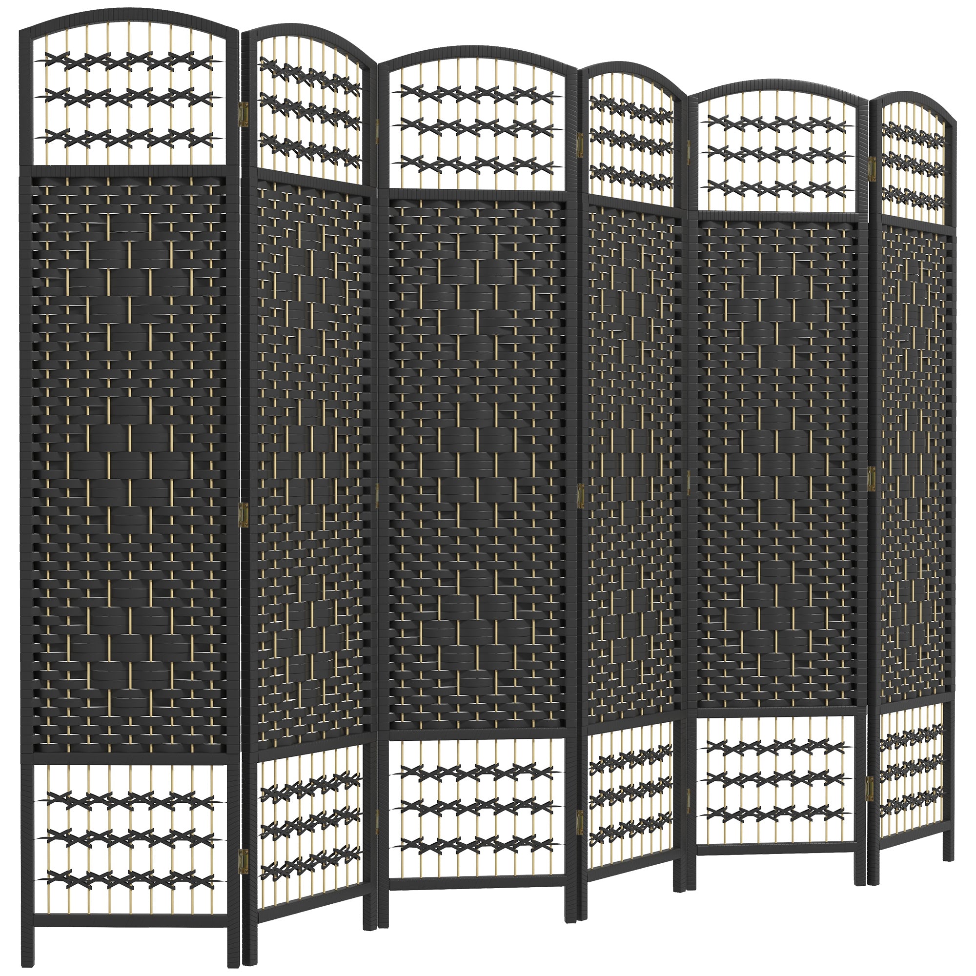 6 Panel Folding Room Divider, Portable Privacy Screen, Wave Fiber, Black