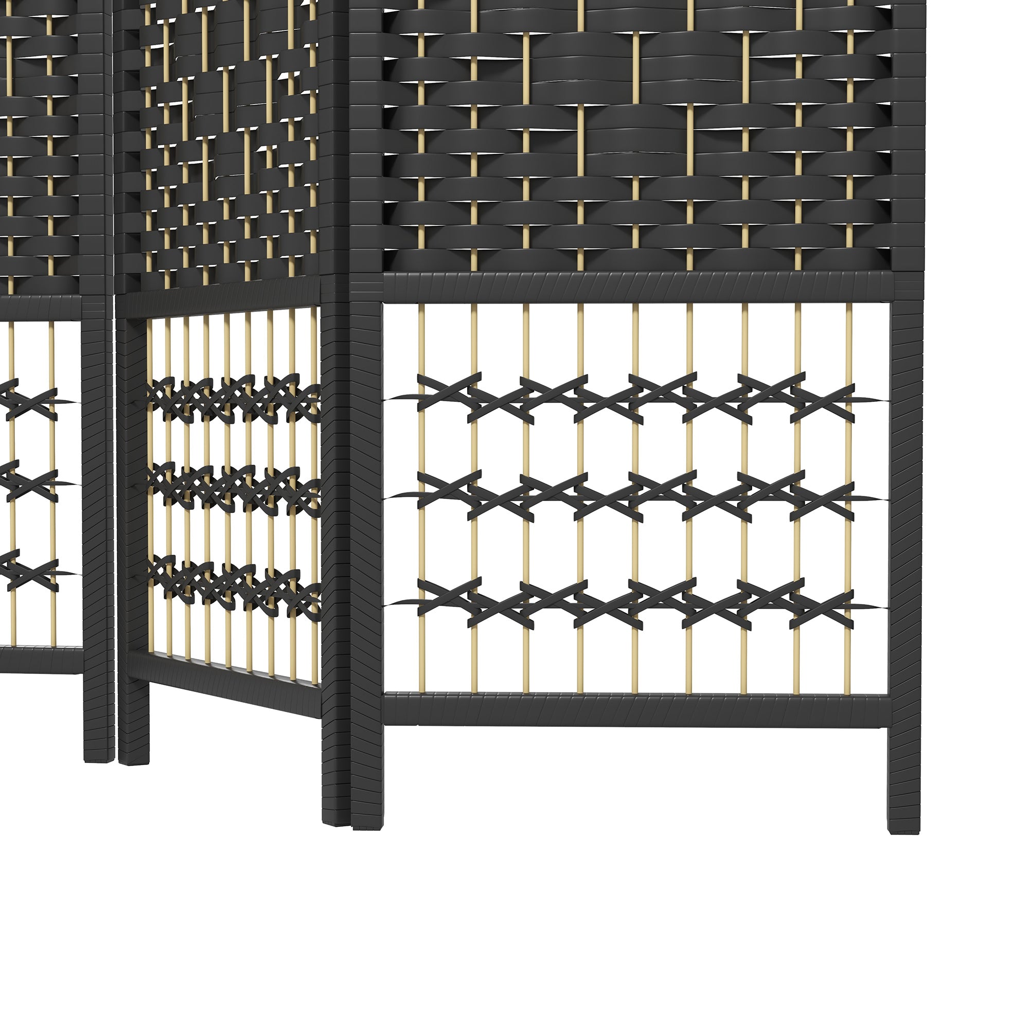 6 Panel Folding Room Divider, Portable Privacy Screen, Wave Fiber, Black