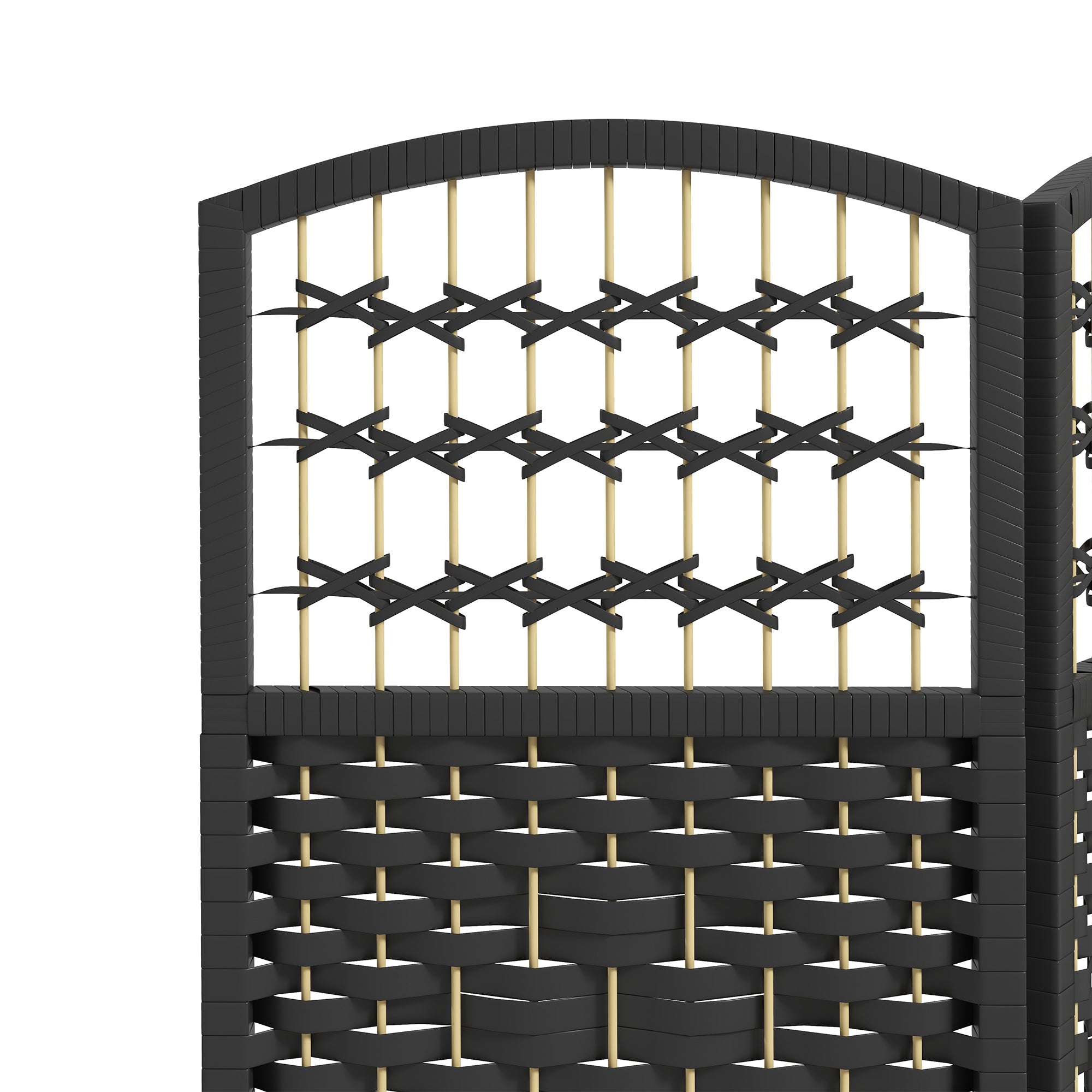 6 Panel Folding Room Divider, Portable Privacy Screen, Wave Fiber, Black