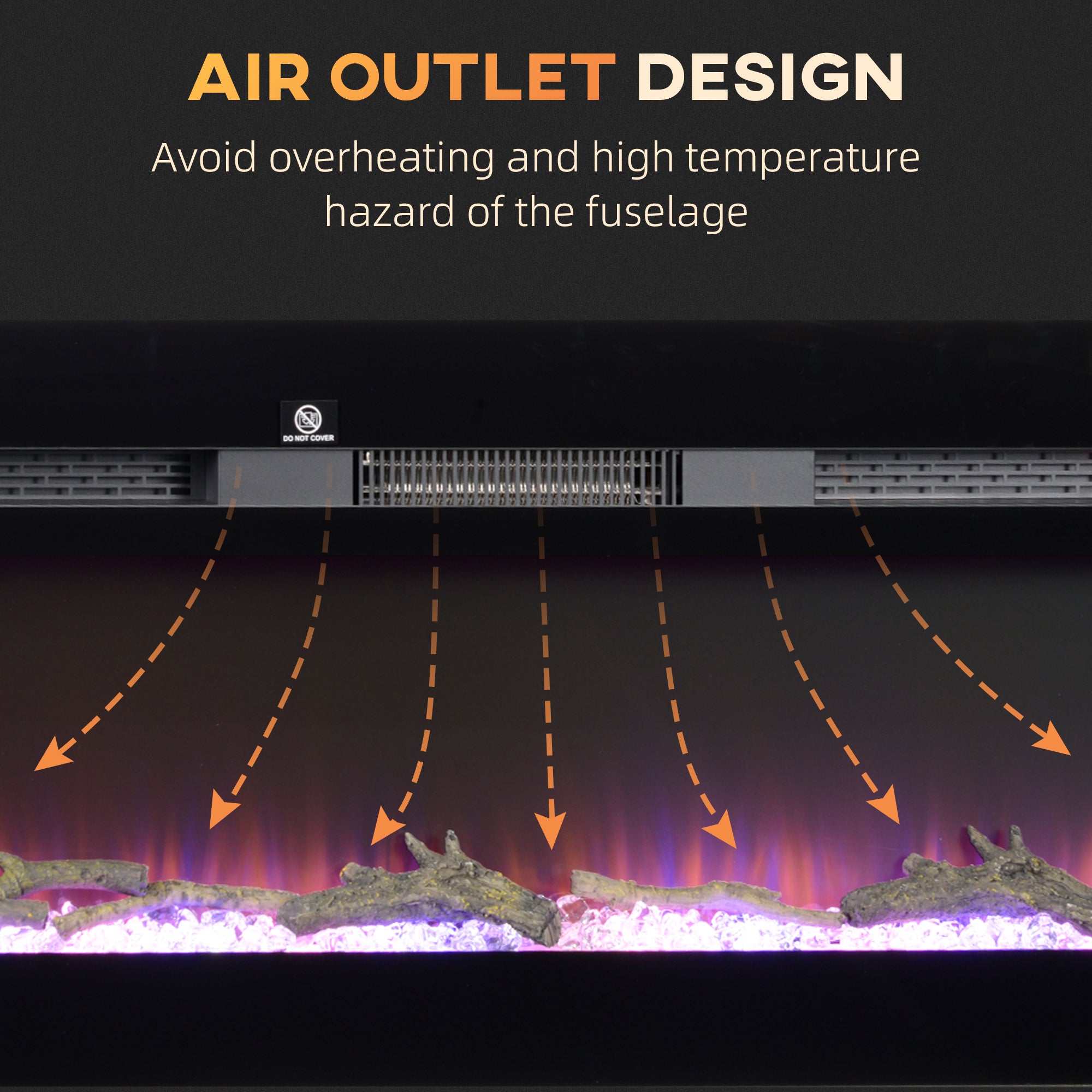 50" Electric Fireplace Heater with Remote Control, Adjustable Color & Brightness, Black