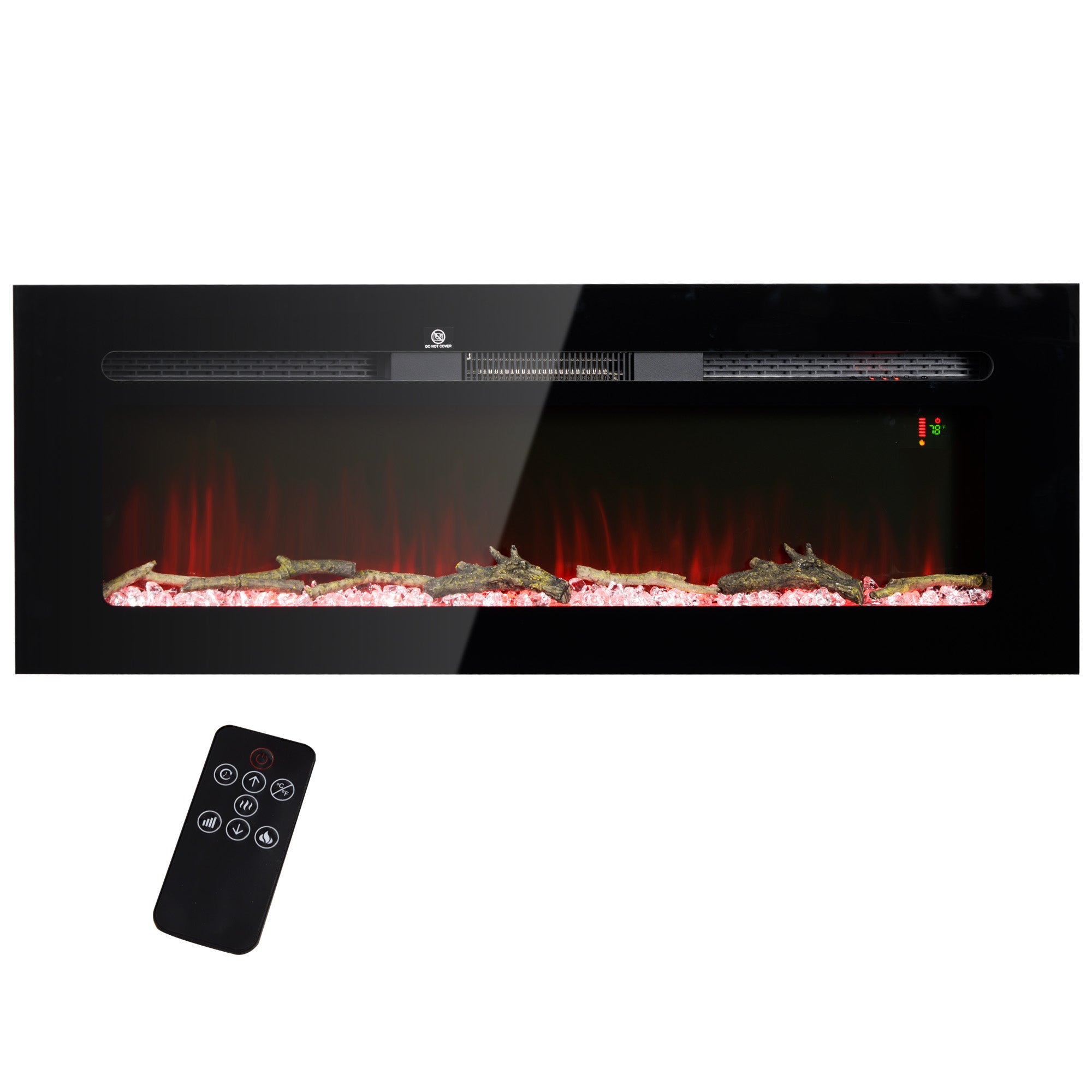 50" Electric Fireplace Heater with Remote Control, Adjustable Color & Brightness, Black