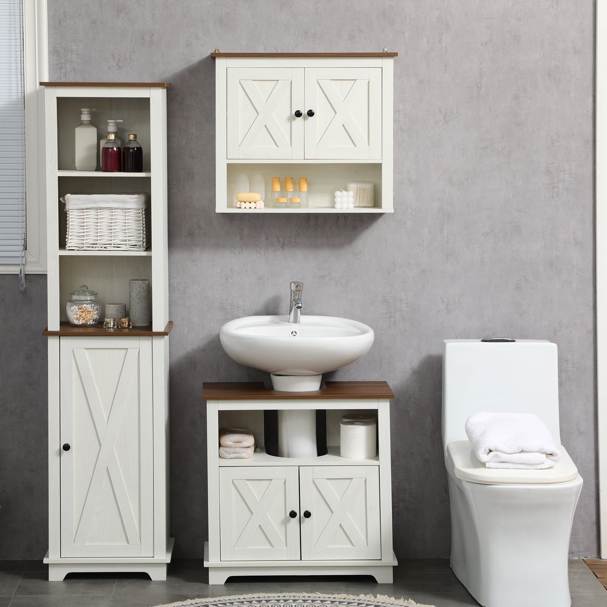 kleankin Bathroom Sink Cabinet, Under Sink Storage Cabinet with Double Doors and Shelves, White